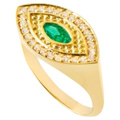 MISSIAN JEWELLERY Ring aus 18-karätigem Gold mit 0,208-karätigem Diamant und 0,44-karätigem Smaragd