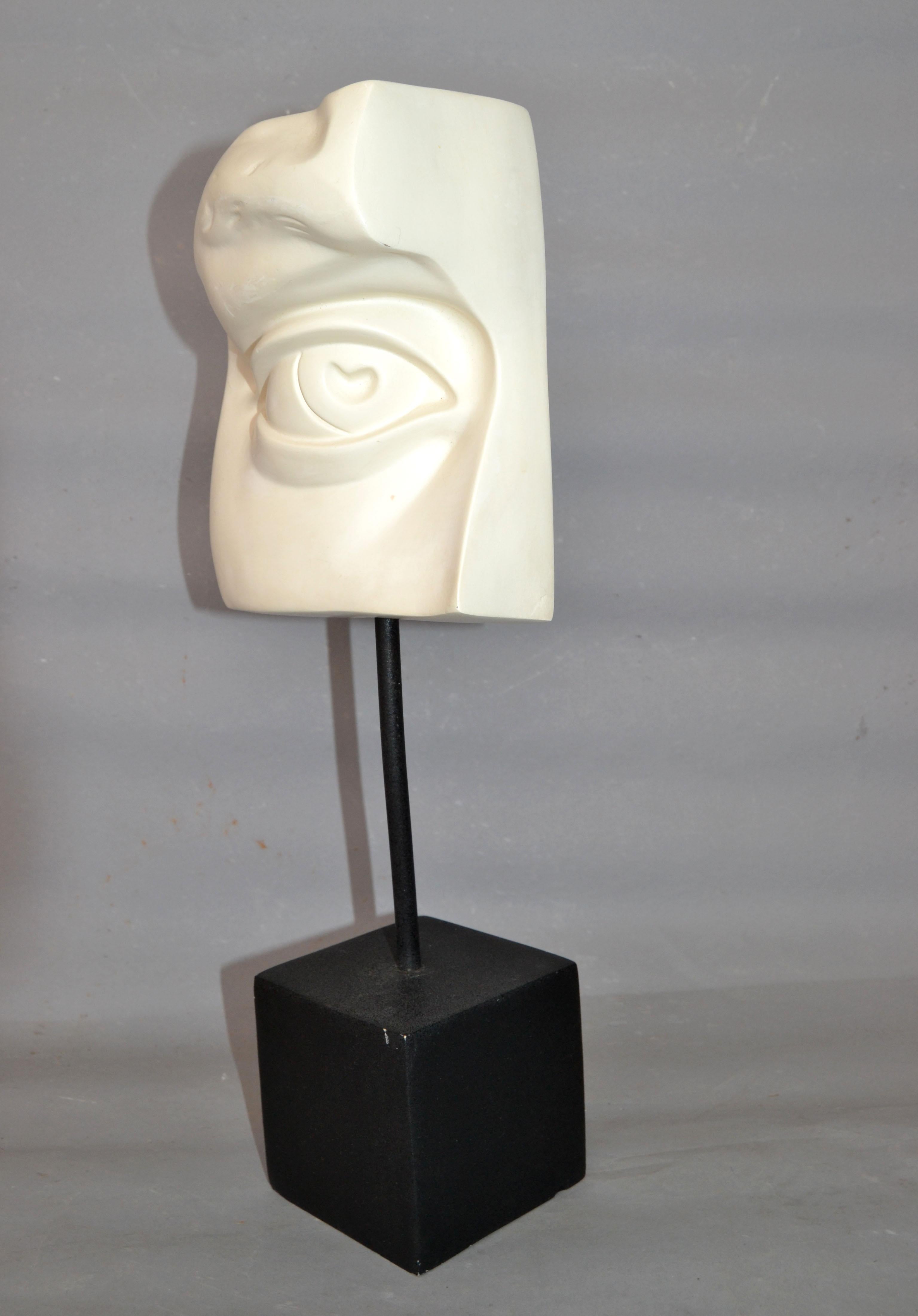 Missing eye of David black & white sculpture plaster on wood Mid-Century Modern.