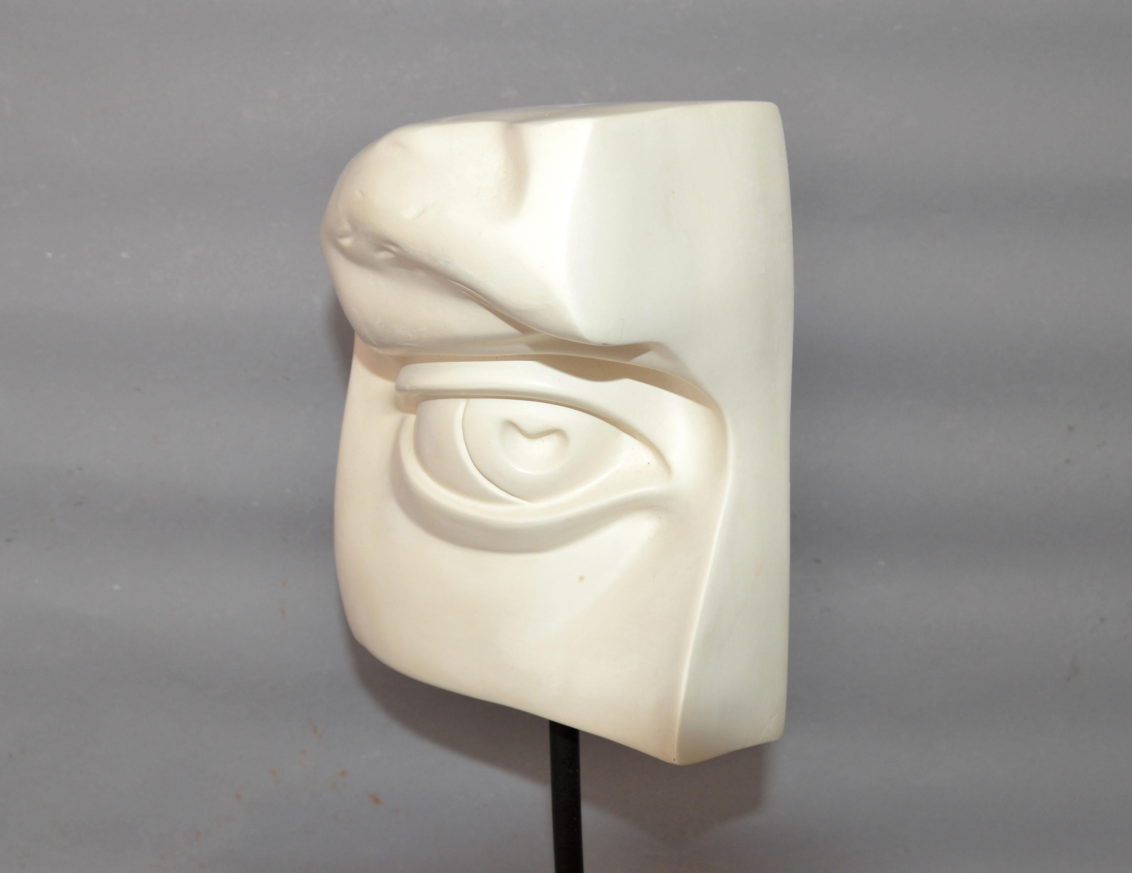American Missing Eye of David Black & White Sculpture Plaster on Wood Mid-Century Modern For Sale