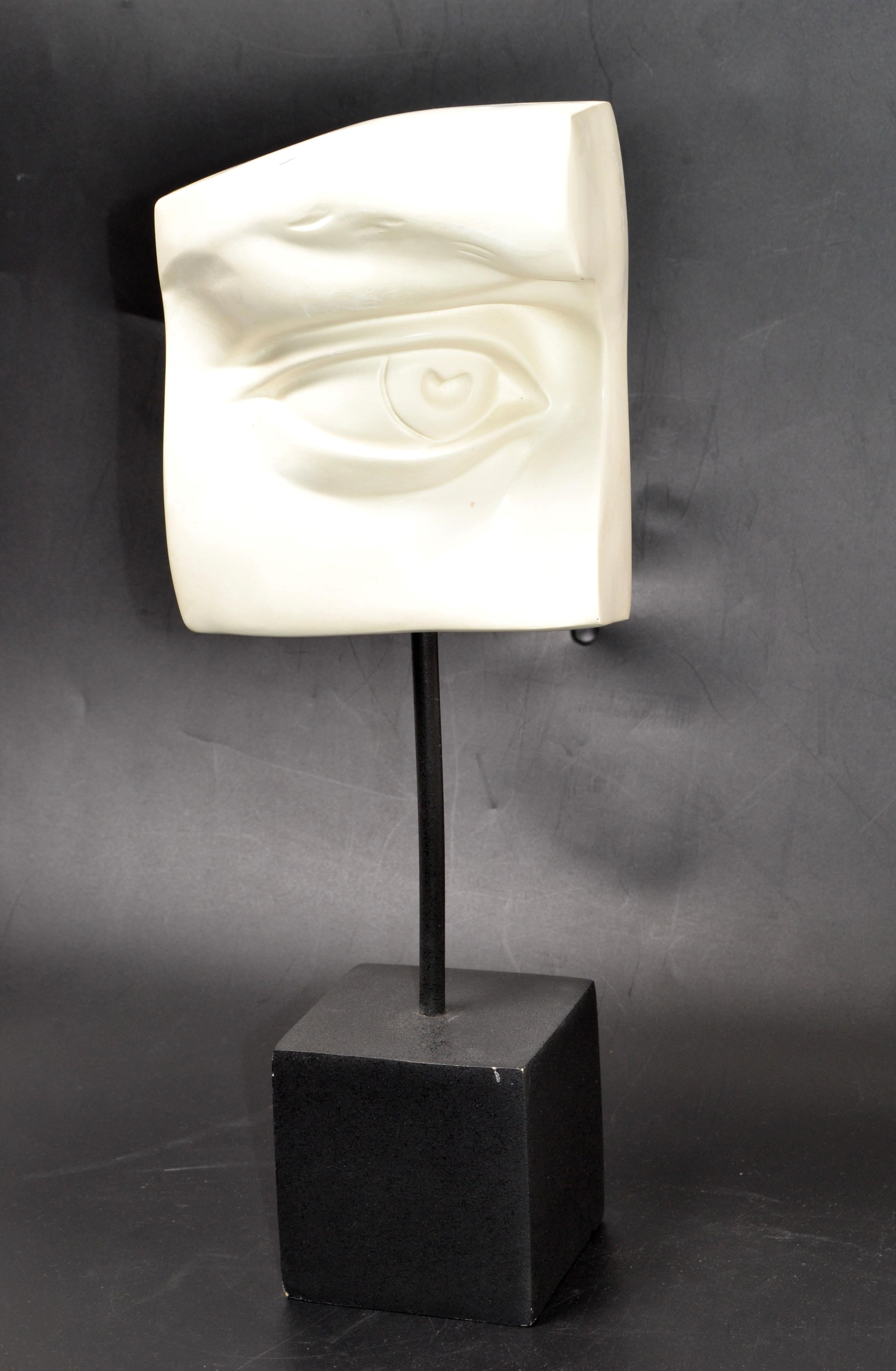 Hand-Crafted Missing Eye of David Black & White Sculpture Plaster on Wood Mid-Century Modern For Sale