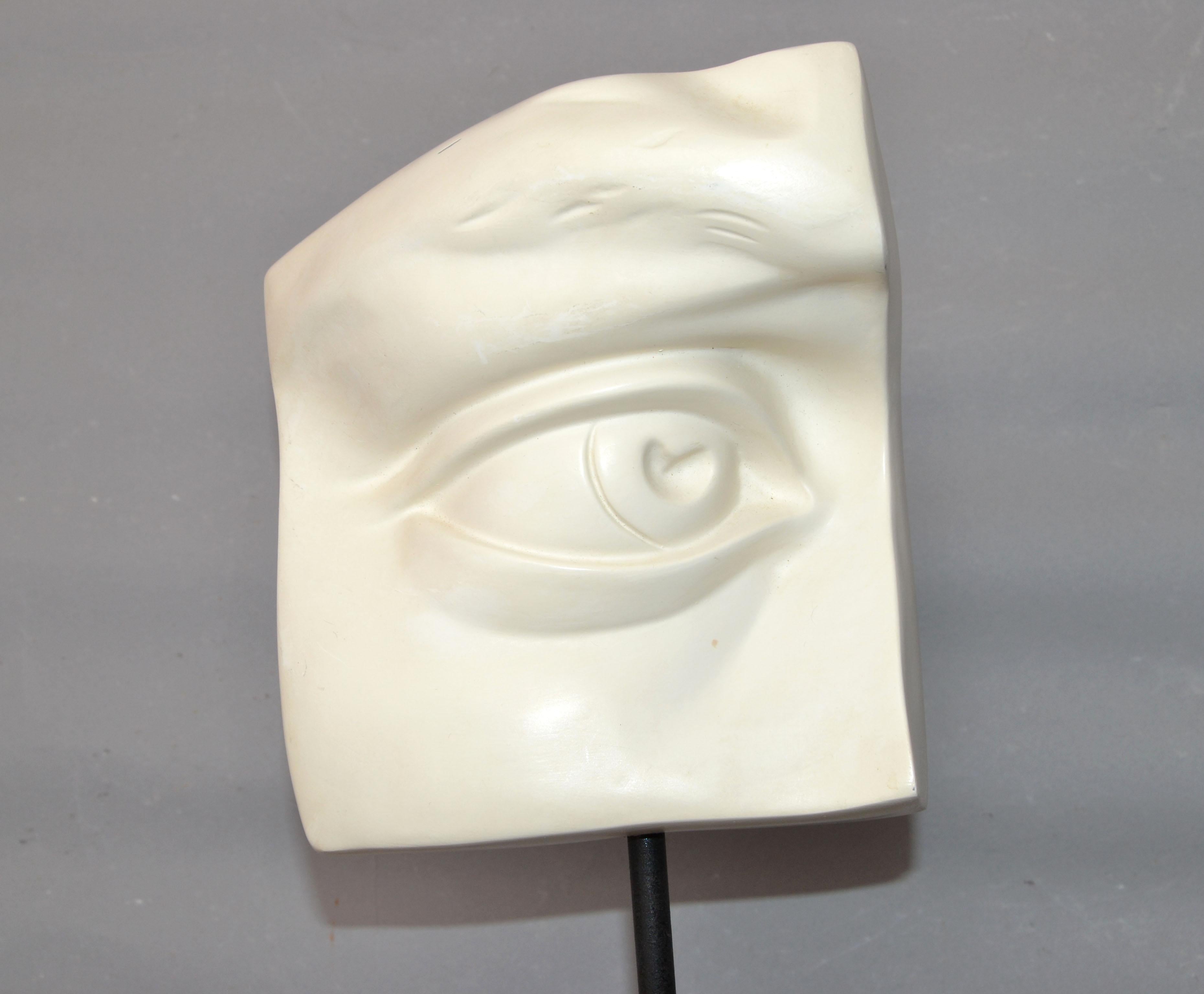 Missing Eye of David Black & White Sculpture Plaster on Wood Mid-Century Modern In Good Condition For Sale In Miami, FL