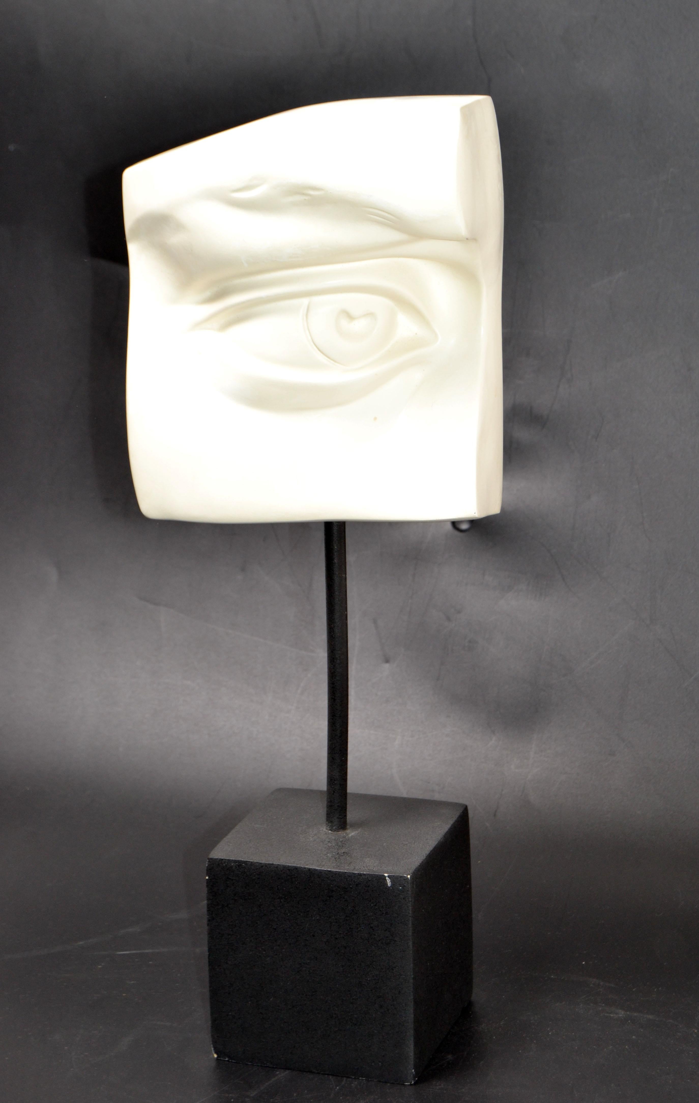 20th Century Missing Eye of David Black & White Sculpture Plaster on Wood Mid-Century Modern For Sale