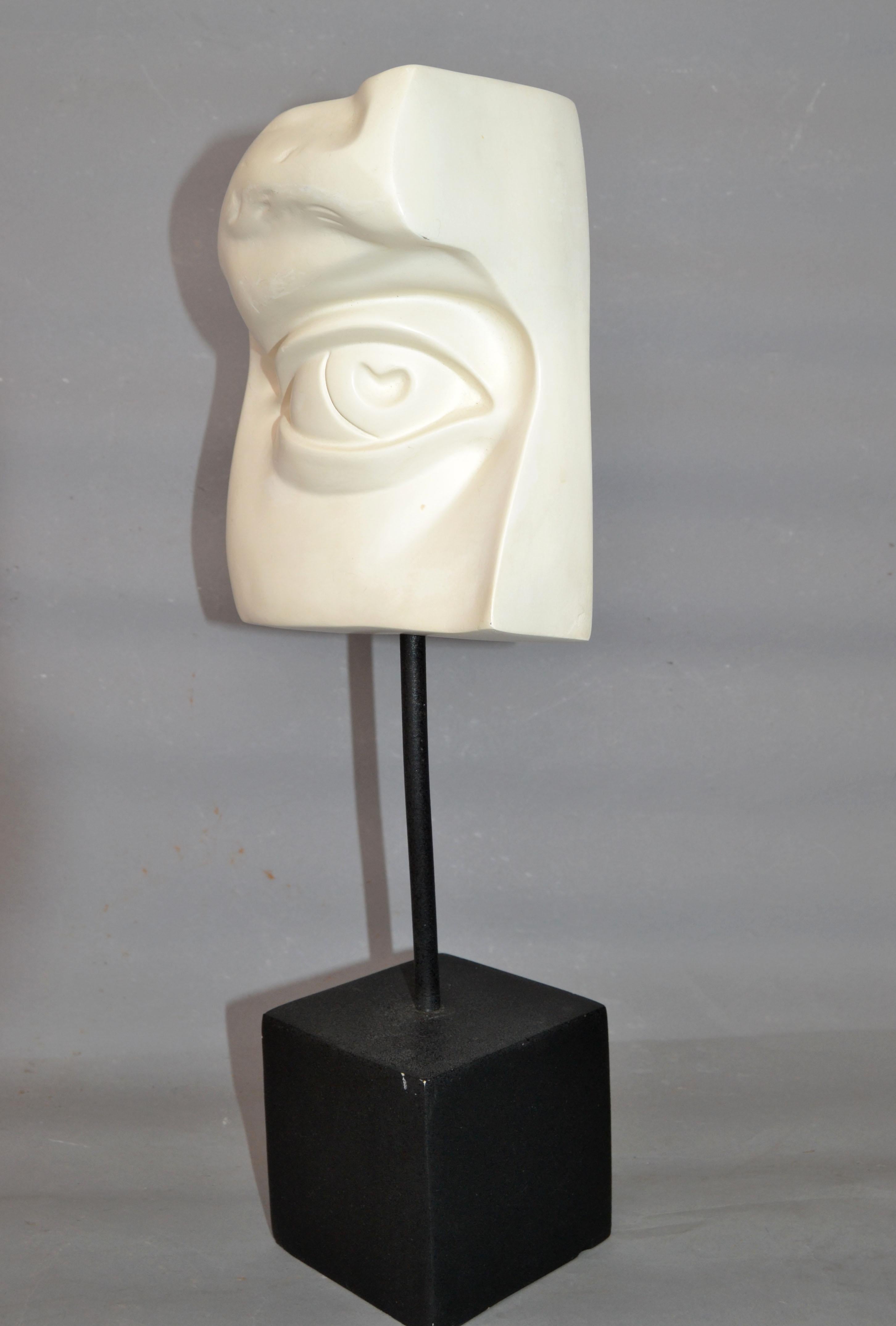 Missing Eye of David Black & White Sculpture Plaster on Wood Mid-Century Modern For Sale 1