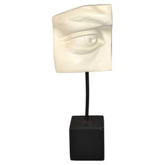 Missing Eye of David Black & White Sculpture Plaster on Wood Mid-Century Modern