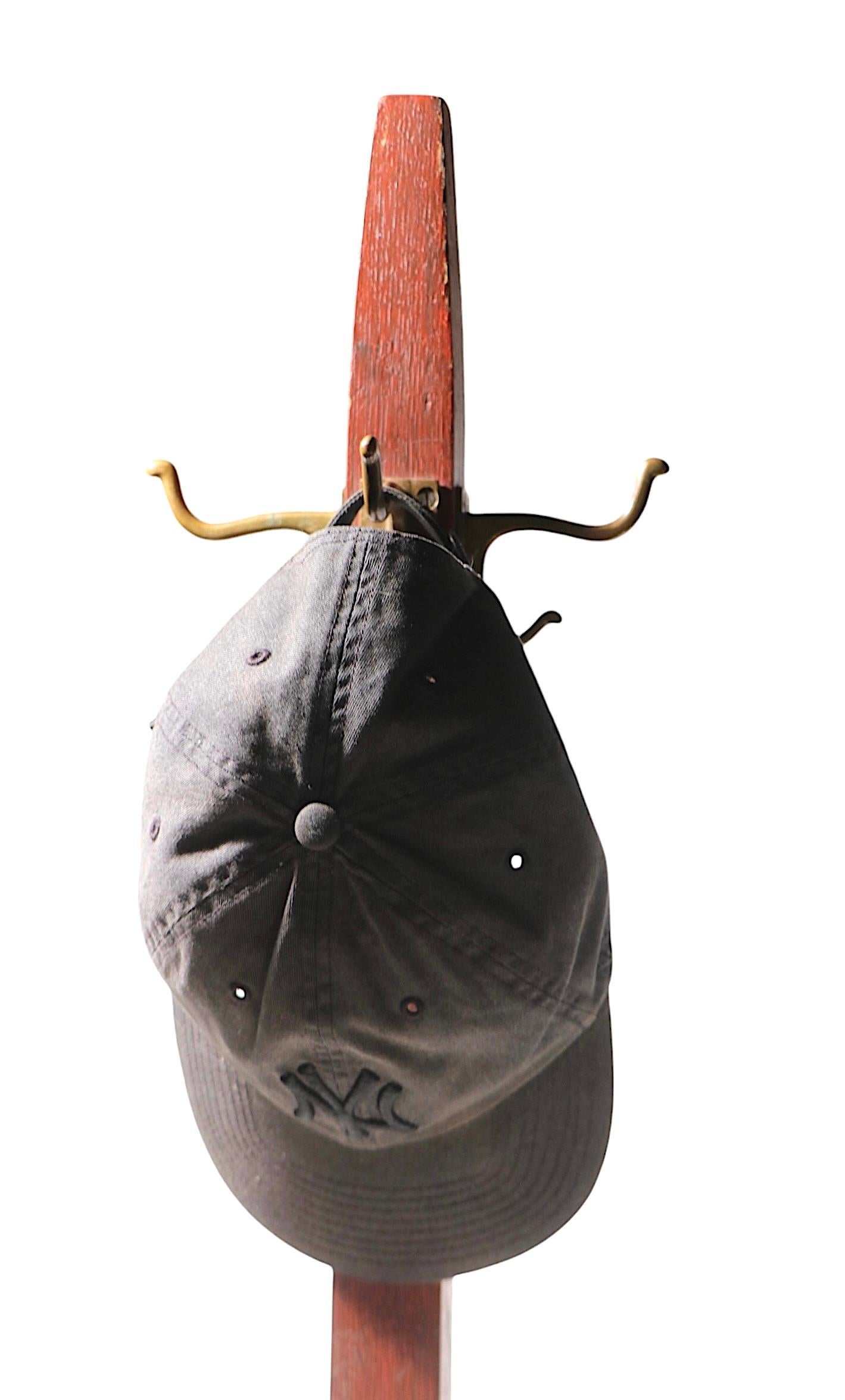 Mission Arts and Crafts Freestanding Coat Rack with Cast Brass Hooks c 1900/1920 In Good Condition In New York, NY