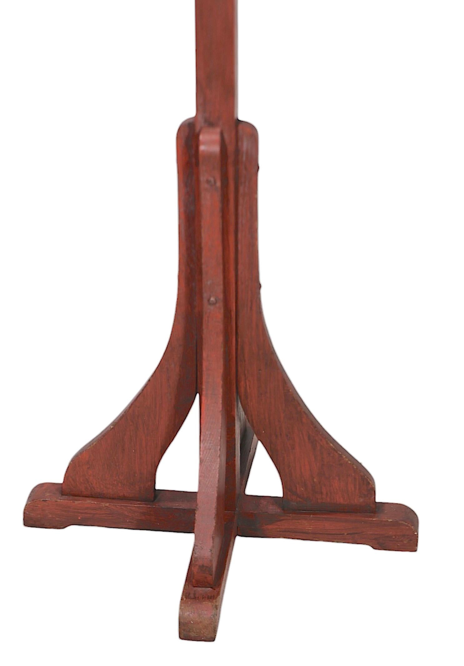 Mission Arts and Crafts Freestanding Coat Rack with Cast Brass Hooks c 1900/1920 2