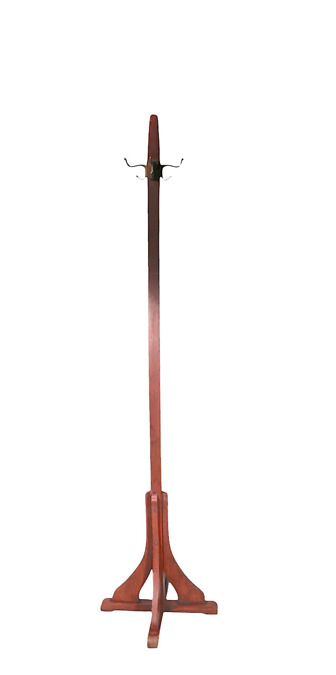 Mission Arts and Crafts Freestanding Coat Rack with Cast Brass Hooks c 1900/1920 3