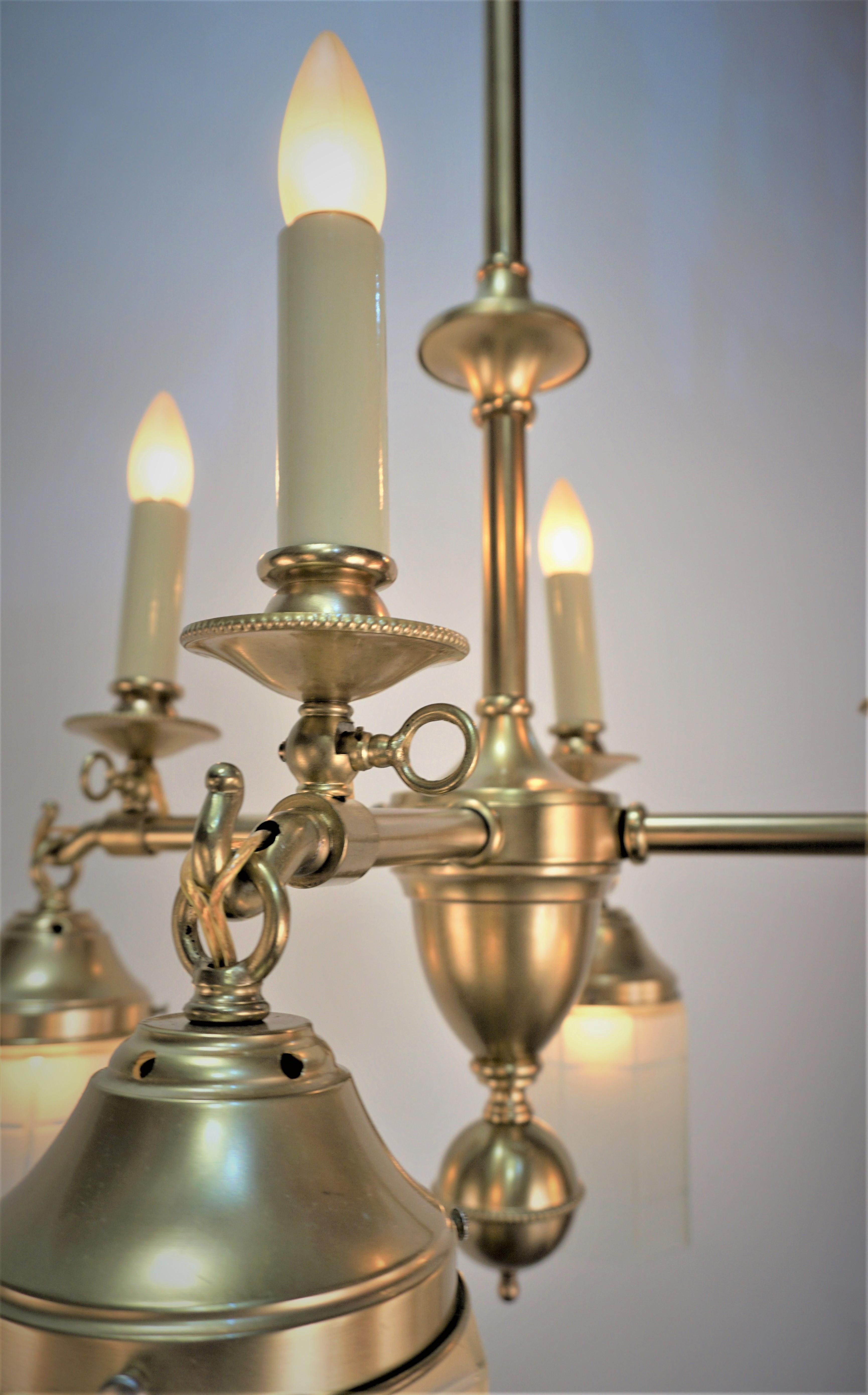 Mission, Arts & Crafts American Eight Lights Brass Chandelier For Sale 1