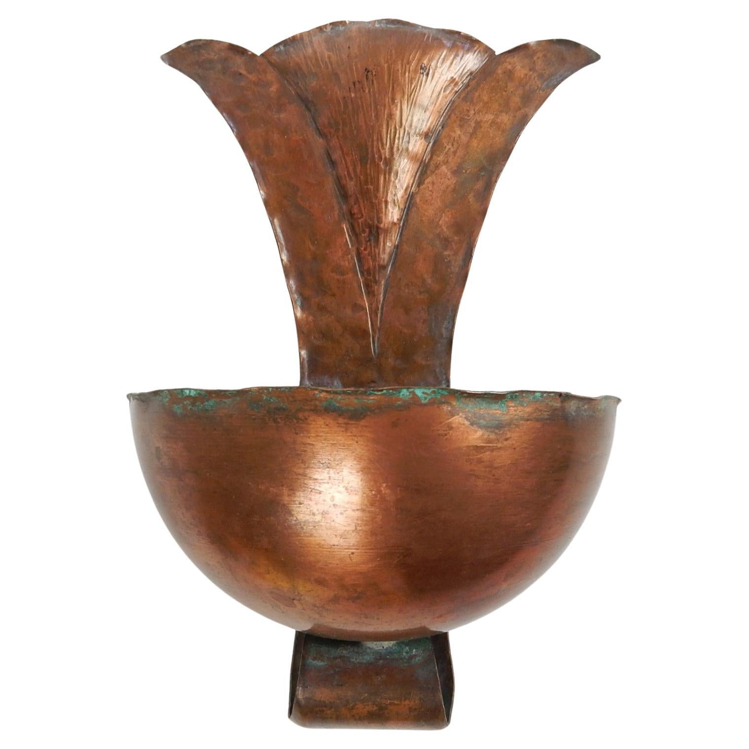 Offering a pair of hand crafted holy water fonts in copper.
circa 1920-30's. European/French artisan.
Each signed/marked on back. 