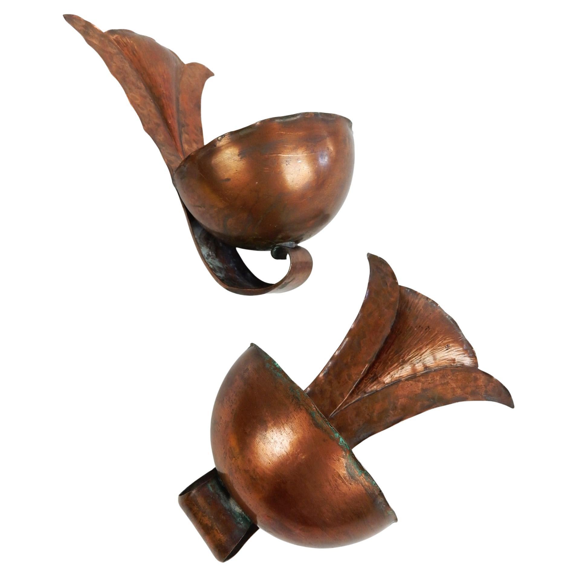 Hand-Crafted Mission Arts & Crafts era French Hammered Copper Holy Water Fonts For Sale