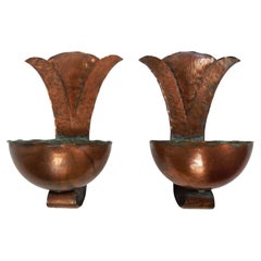 Mission Arts & Crafts era French Hammered Copper Holy Water Fonts