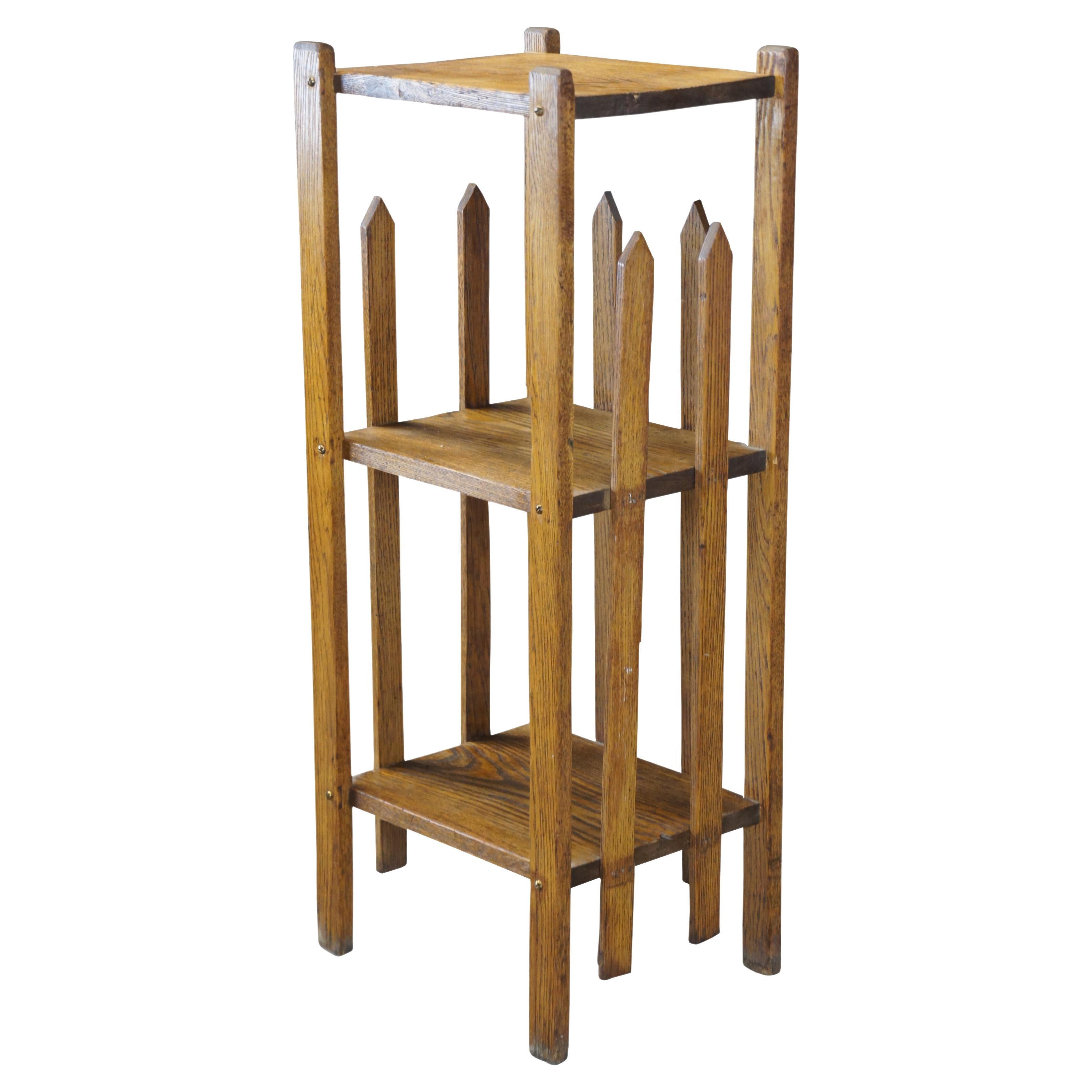 Mission Arts & Crafts Quartersawn Oak Bookshelf Pedestal Plant Stand Side Table