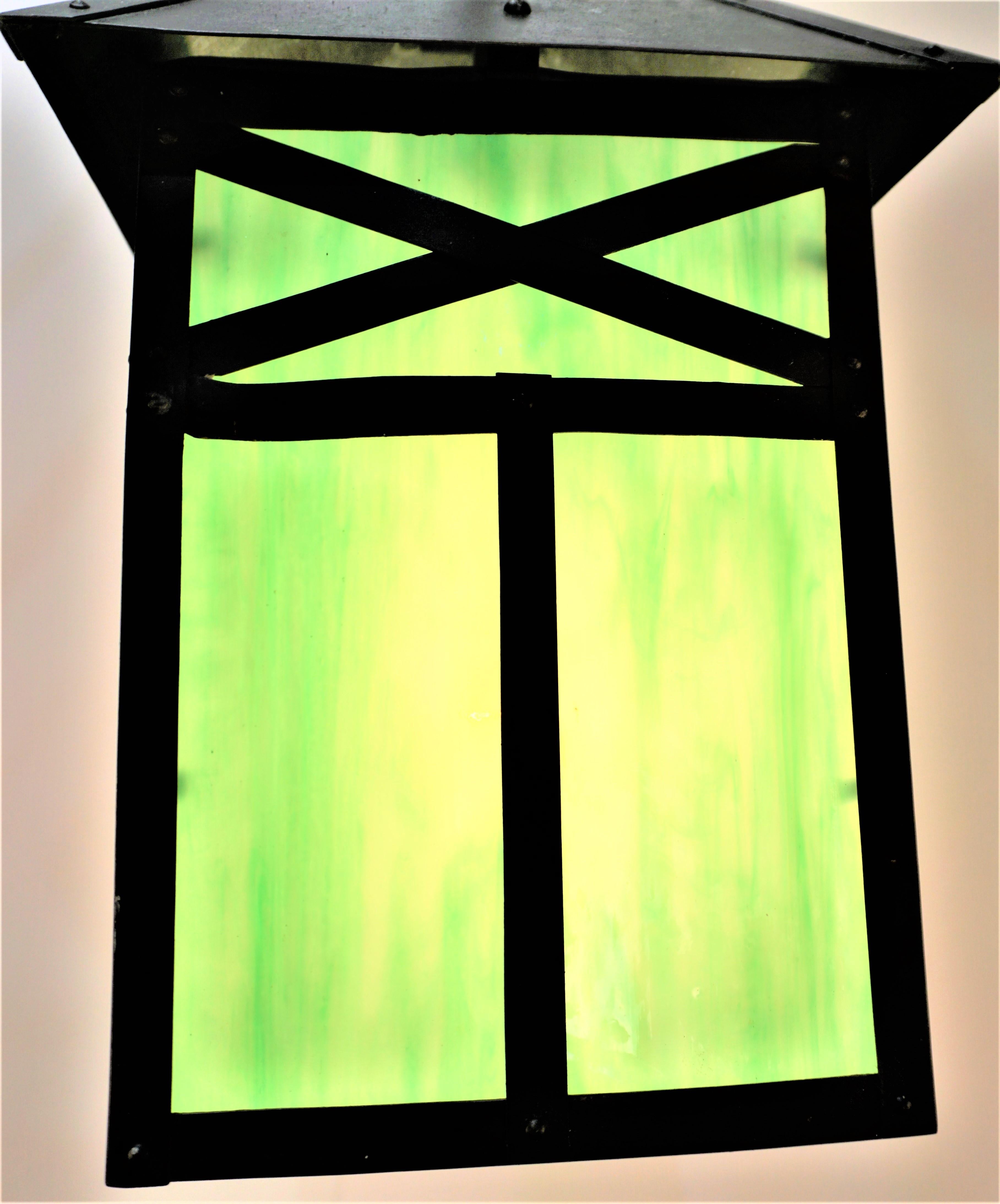 Mission Arts & Crafts Stained Glass Lantern  In Good Condition In Fairfax, VA