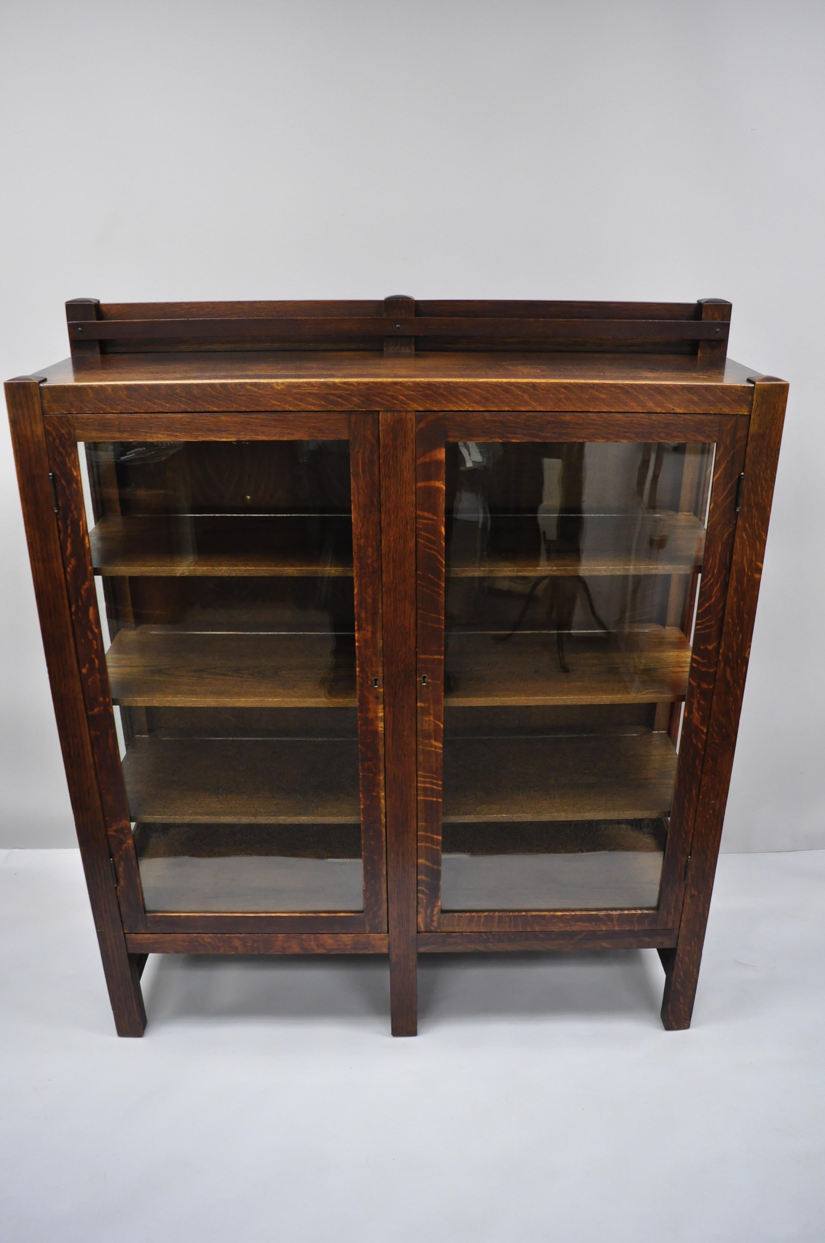 Mission Arts & Crafts Stickley Era Glass Double Door China Cabinet Bookcase 2