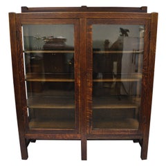 Antique Mission Arts & Crafts Stickley Era Glass Double Door China Cabinet Bookcase