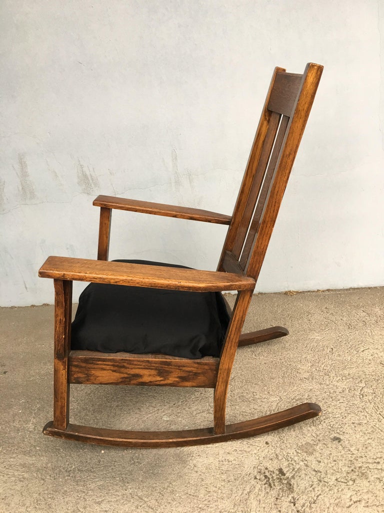 Mission Chestnut Slat Back Rocking Chair by National Chair Co. For Sale