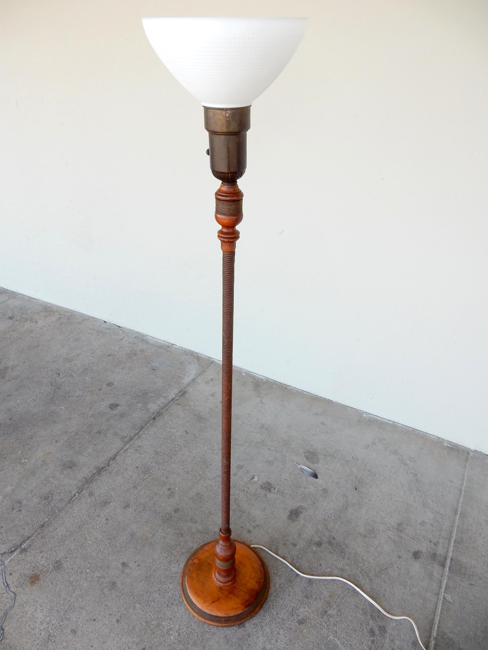 Arts and Crafts Mission Era Leather Wrapped Floor Lamp, circa 1930s