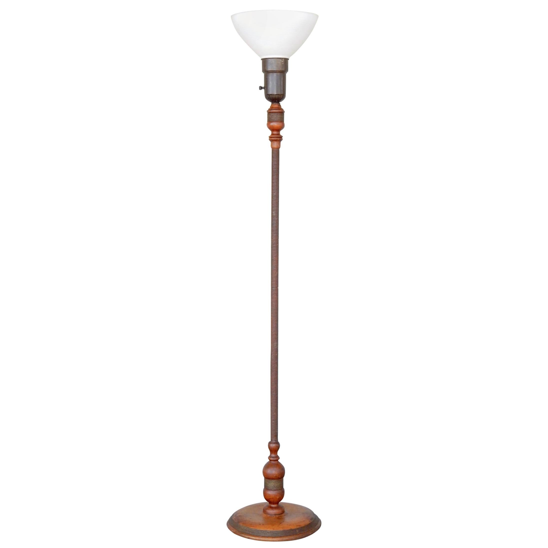 Mission Era Leather Wrapped Floor Lamp, circa 1930s