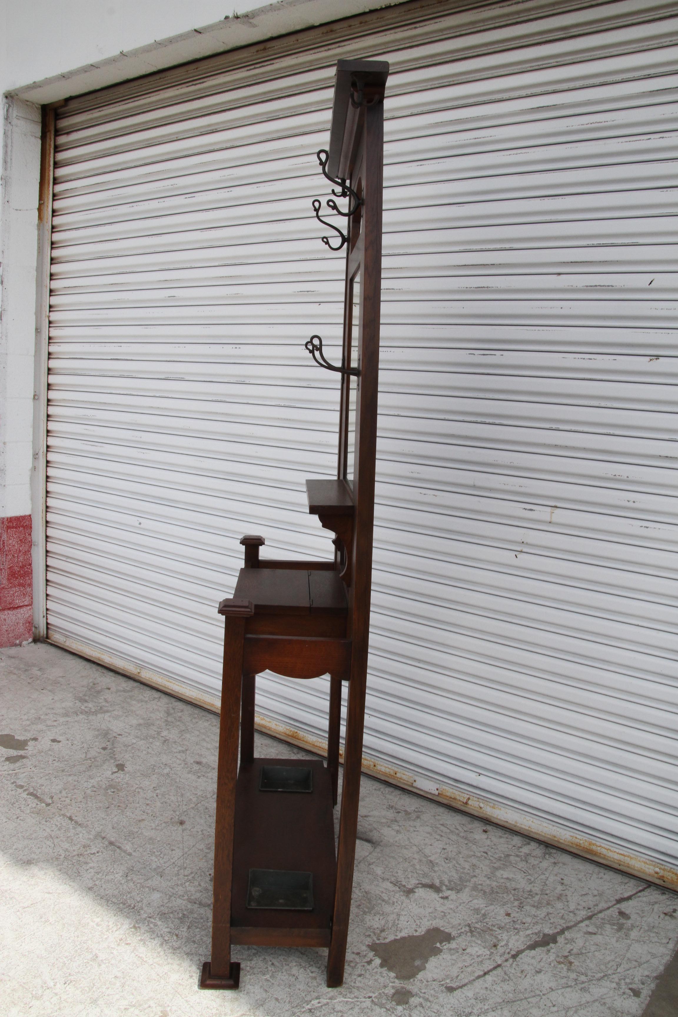 20th Century Mission Hall Tree with Drawer For Sale