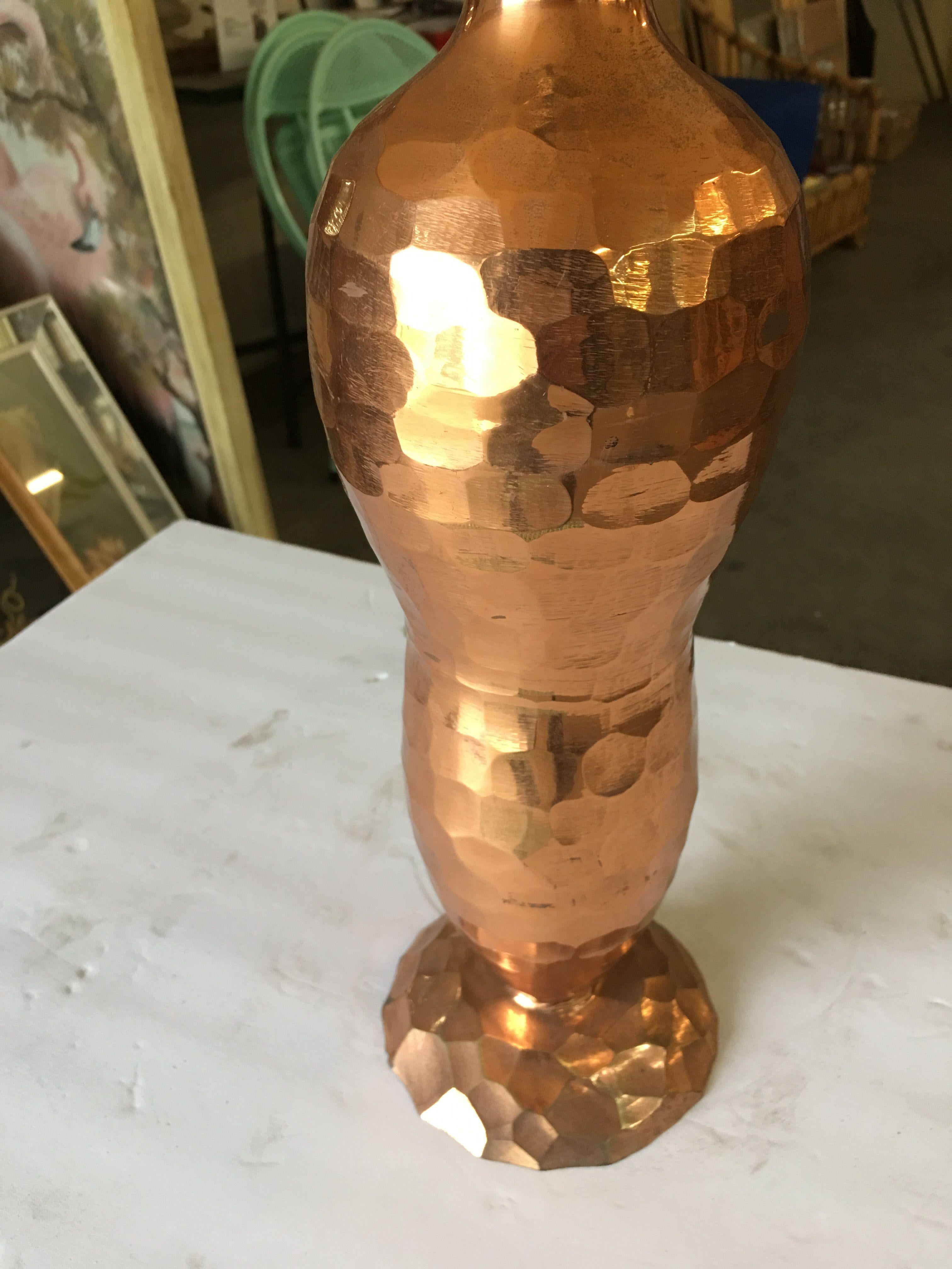 American Mission Inspired Hand-Hammered Peanut Shaped Copper Lamp, Pair
