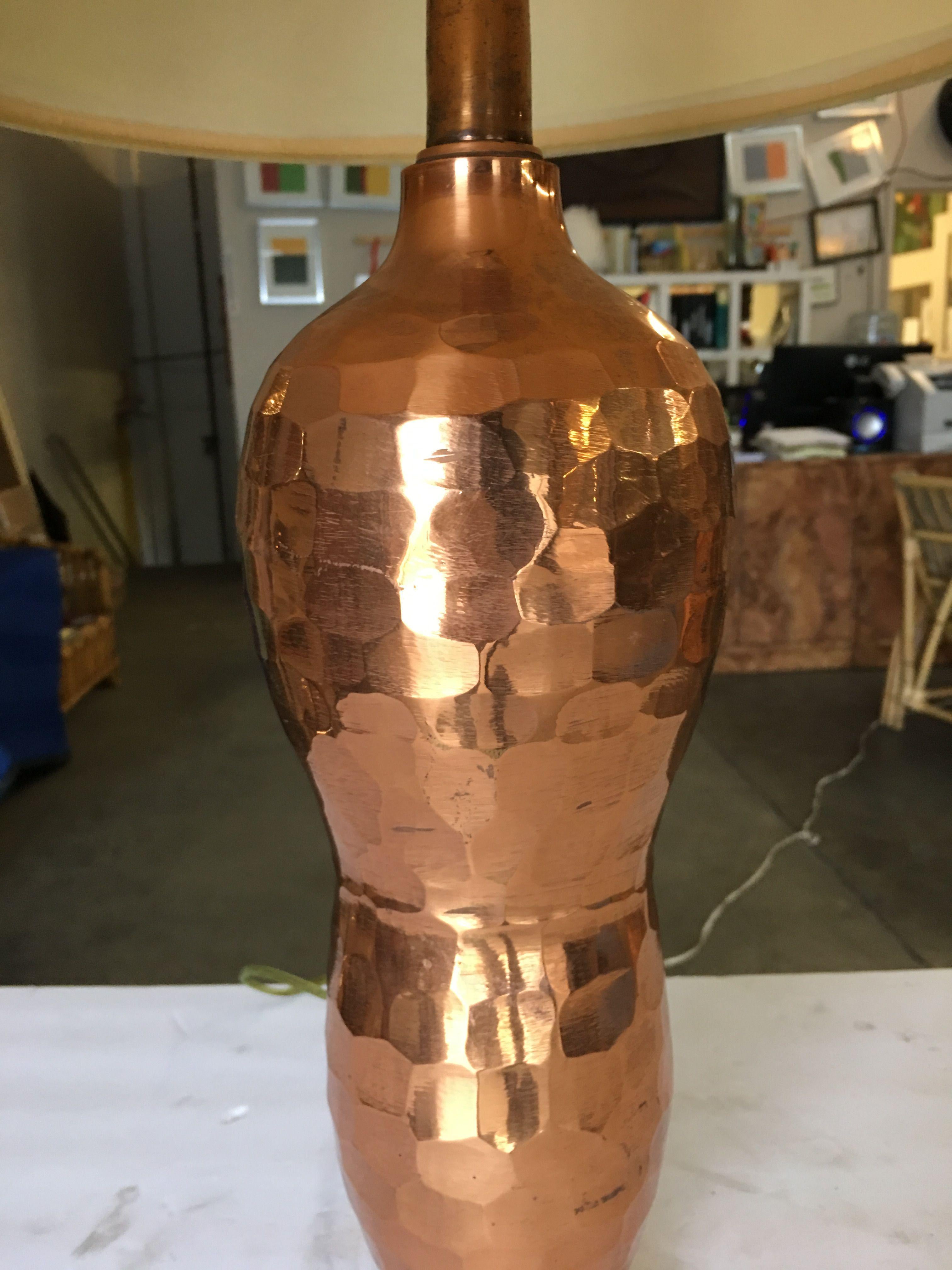 Mission Inspired Hand-Hammered Peanut Shaped Copper Lamp, Pair In Excellent Condition In Van Nuys, CA