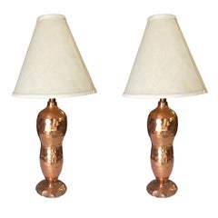 Mission Inspired Hand-Hammered Peanut Shaped Copper Lamp, Pair