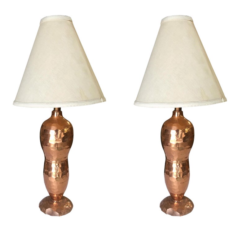 Mission Inspired HandHammered Peanut Shaped Copper Lamp, Pair For Sale