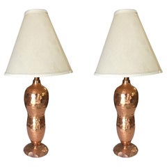 Vintage Mission Inspired Hand-Hammered Peanut Shaped Copper Lamp, Pair