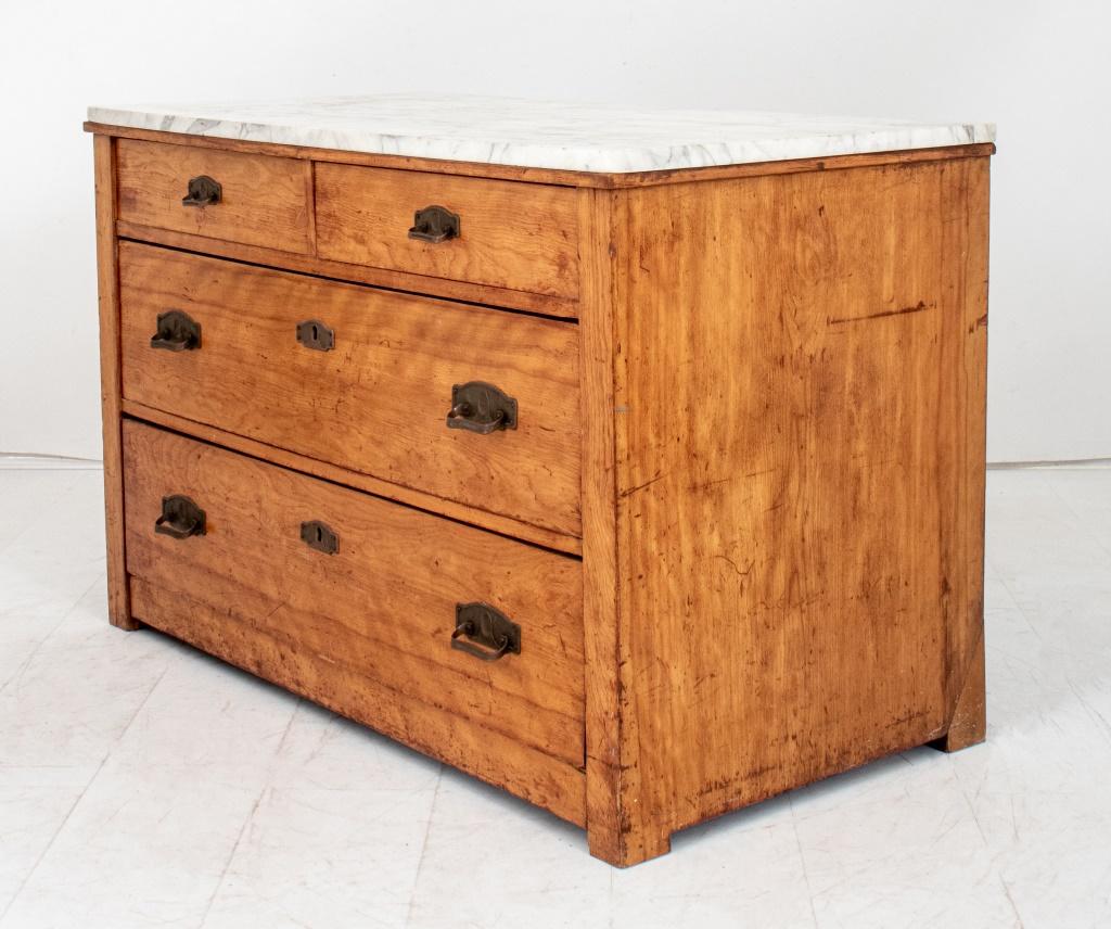 Mission Manner Marble Top Wood Dresser In Good Condition In New York, NY