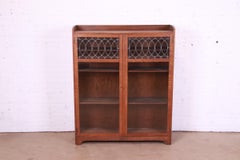 Mission Oak Arts & Crafts Double Bookcase with Leaded Glass Doors, Circa 1900