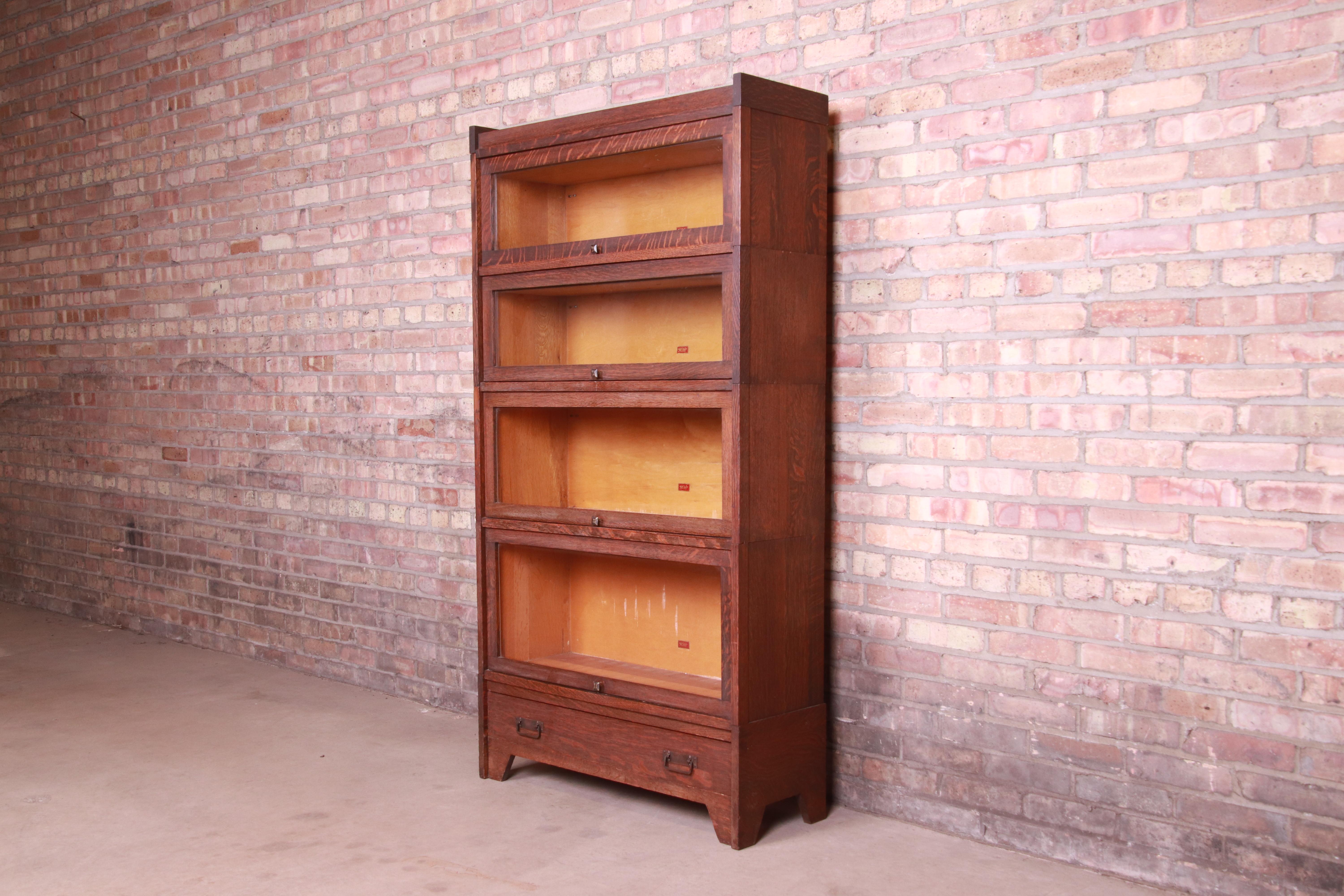 Arts and Crafts Mission Oak Arts & Crafts Four-Stack Barrister Bookcase by Weis, Circa 1900
