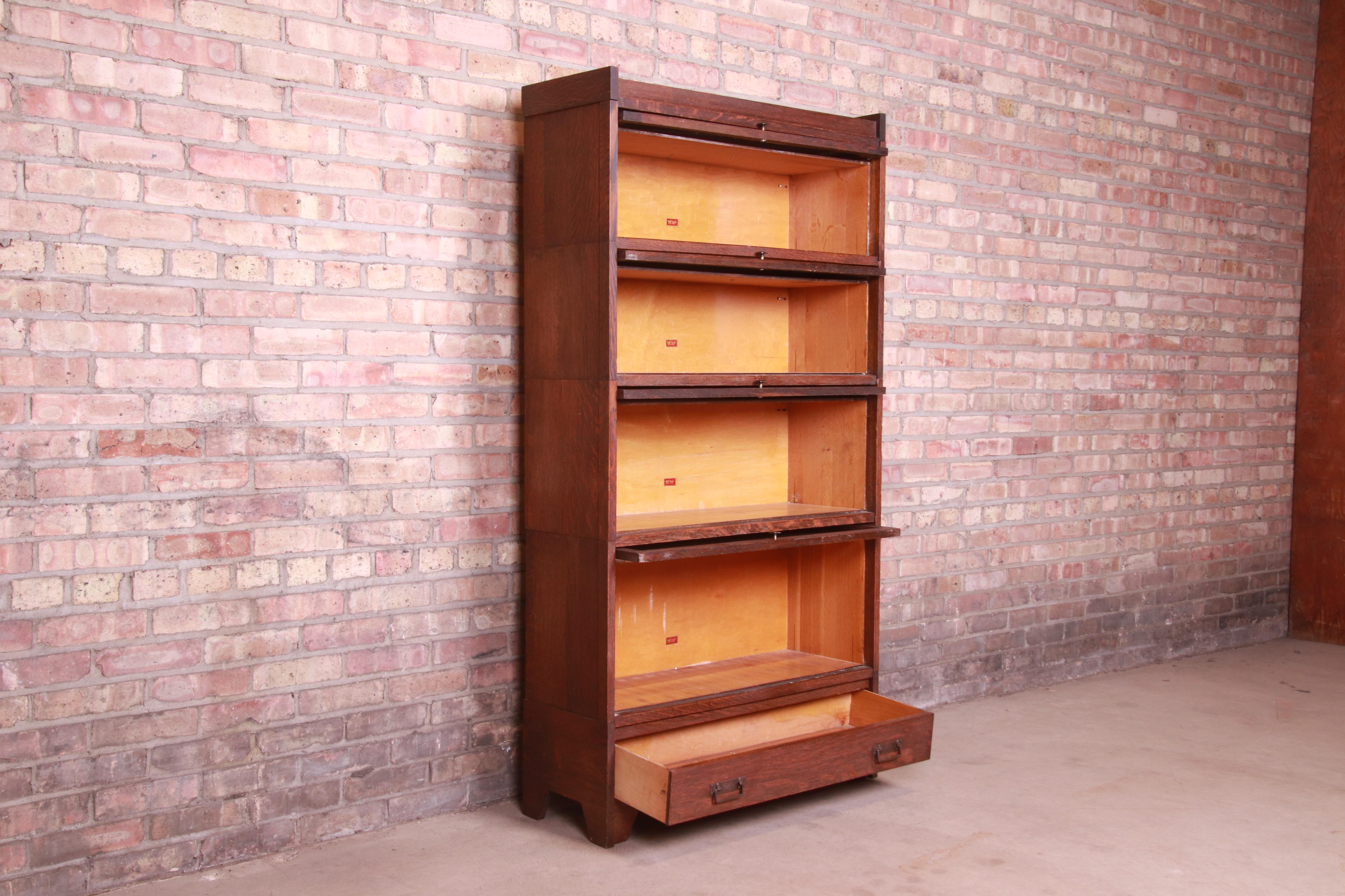 20th Century Mission Oak Arts & Crafts Four-Stack Barrister Bookcase by Weis, Circa 1900