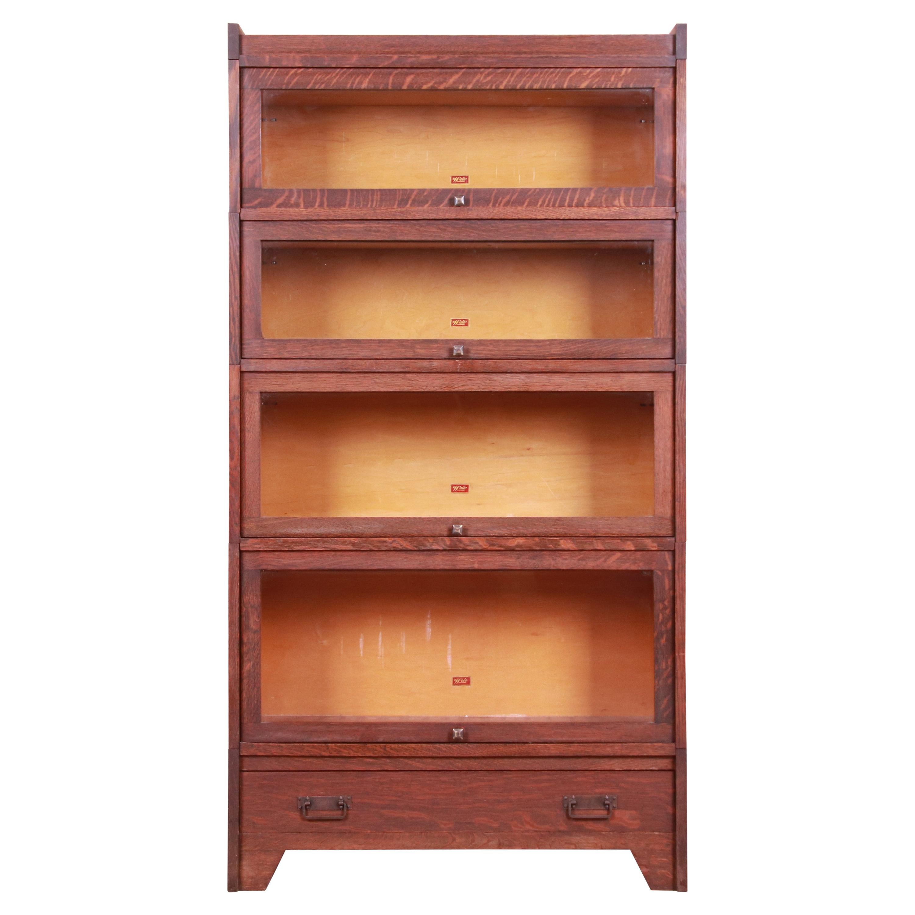 Mission Oak Arts & Crafts Four-Stack Barrister Bookcase by Weis, Circa 1900