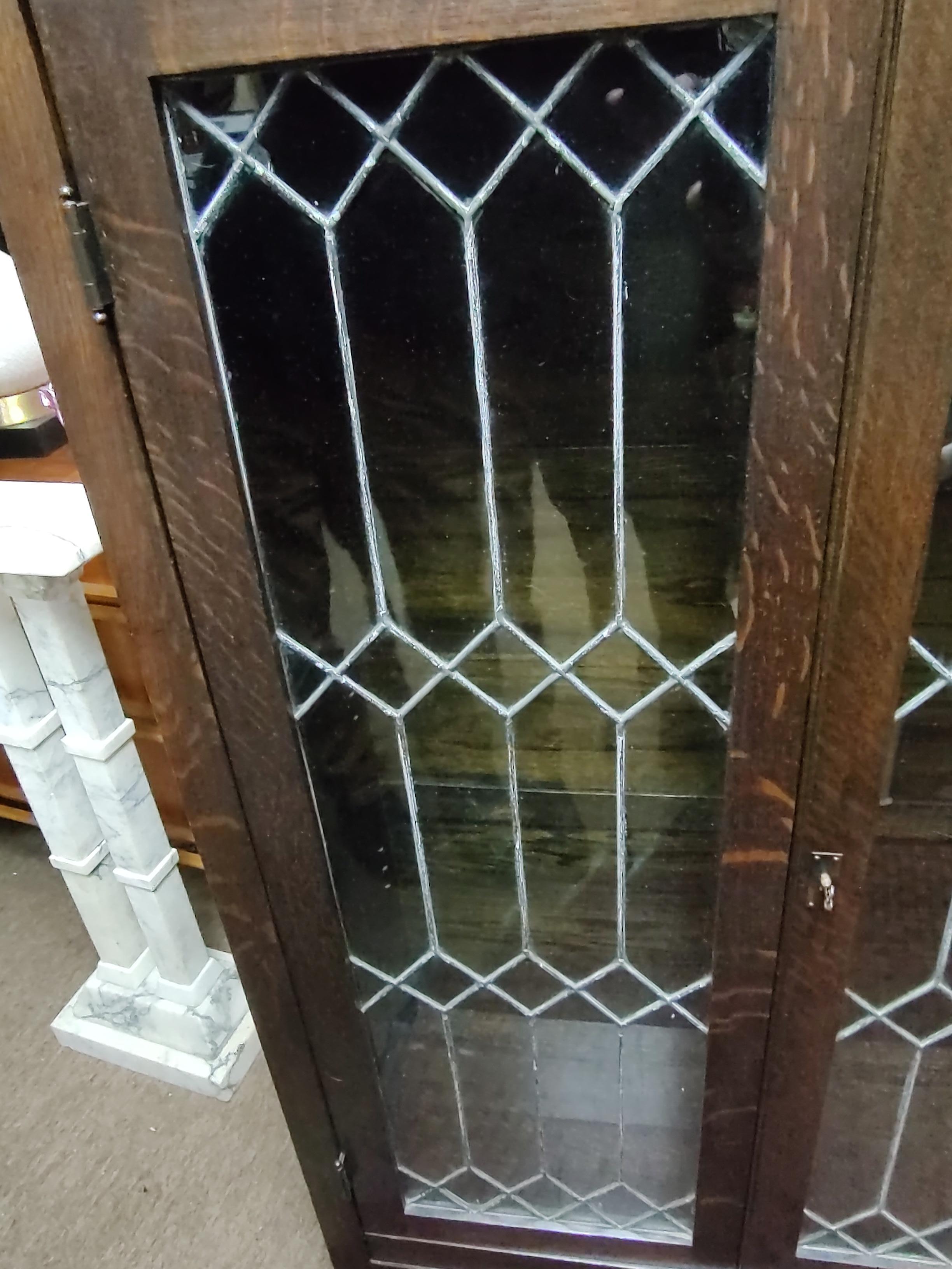 Mission Oak Arts &Crafts Leaded Glass Bookcase C1912 For Sale 4