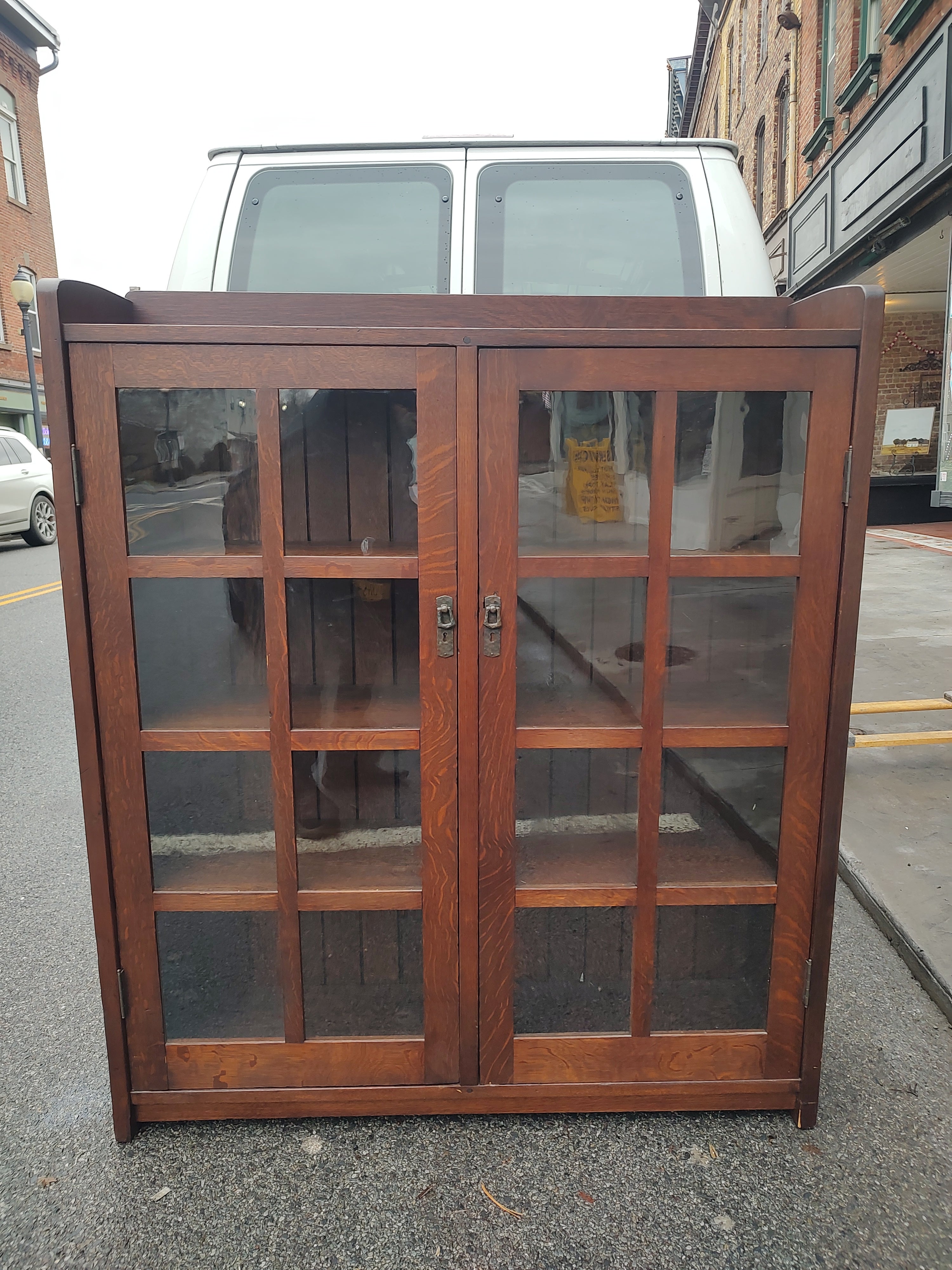 Early 20th Century Mission Oak Arts & Crafts Gustav Stickley #717 Craftsman Two Door Bookcase C1910 For Sale