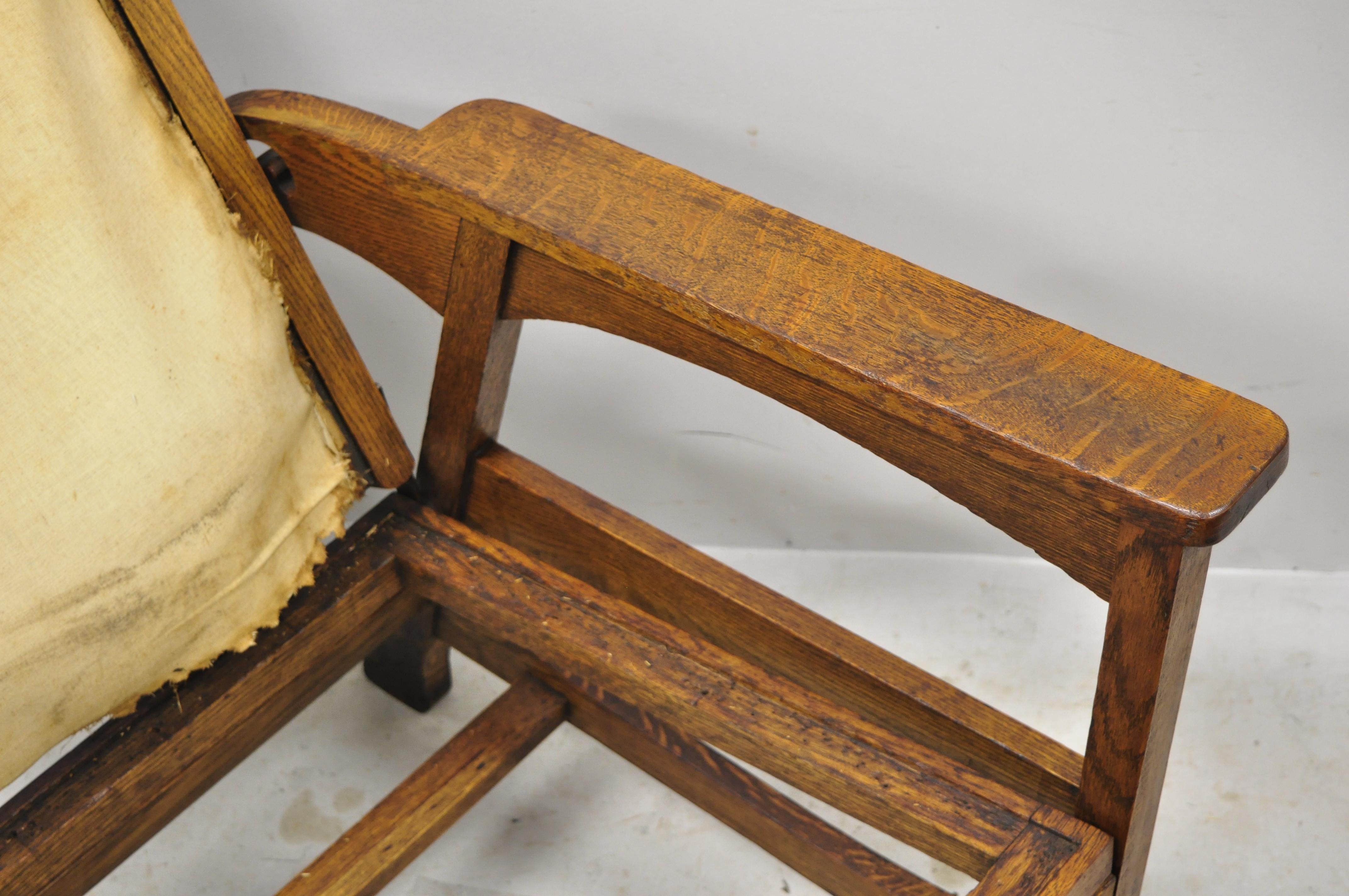 Mission Oak Arts Crafts Reclining Morris Chair Fold Flip Footrest attr Hunzinger For Sale 3