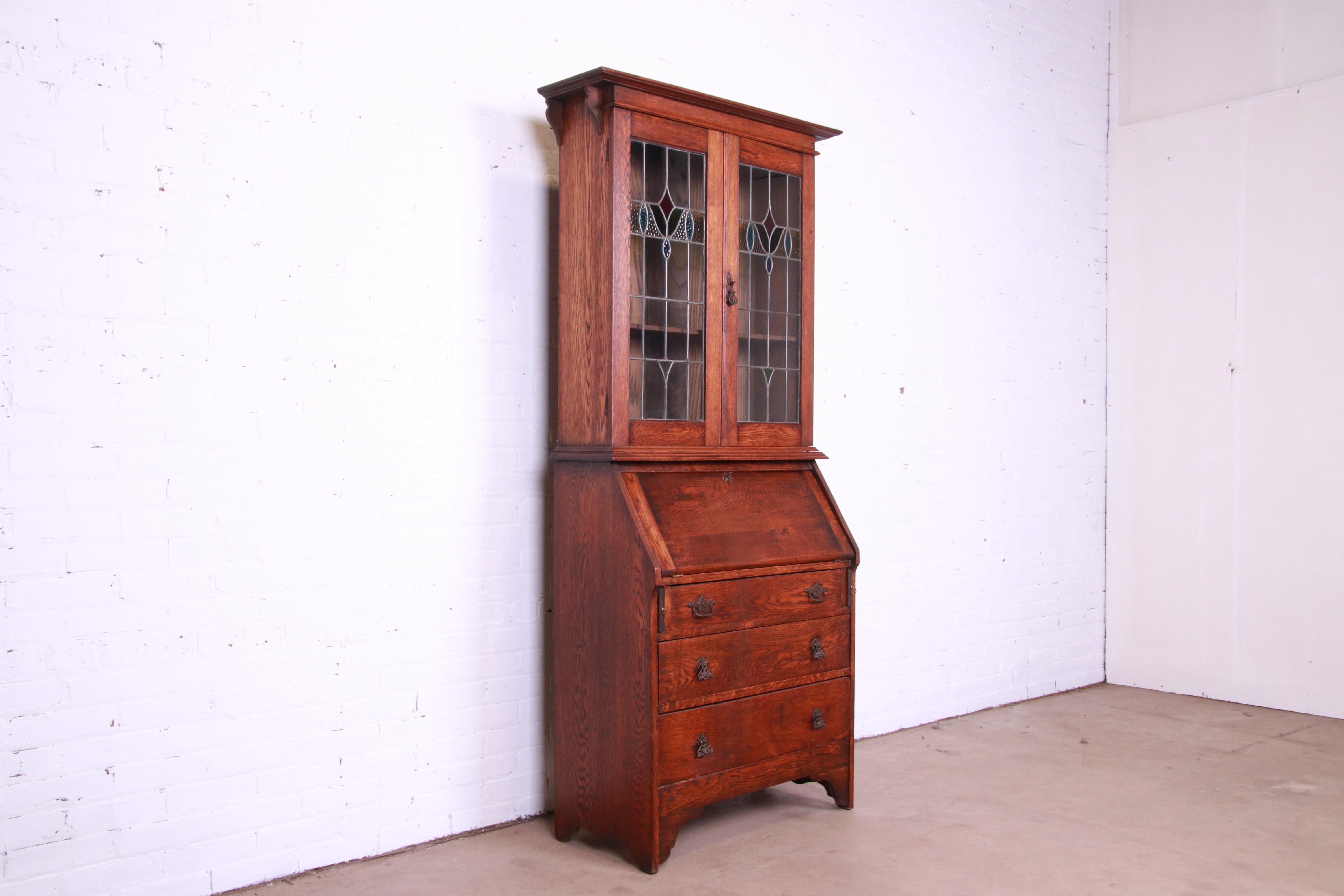 antique secretary desk with glass hutch