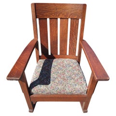Antique Mission Oak Arts & Crafts Stickley Brothers Style Rocking Chair C1915