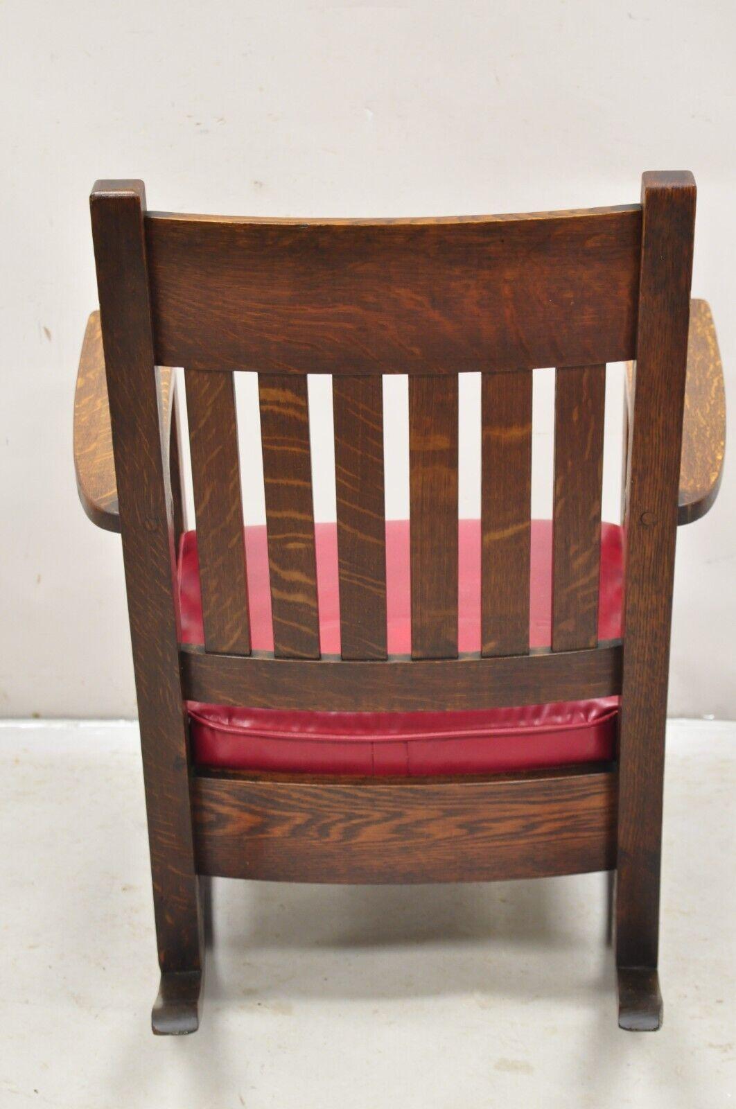 Mission Oak Arts & Crafts Stickley JM Young Style Rocker Rocking Chair Red Seat 5