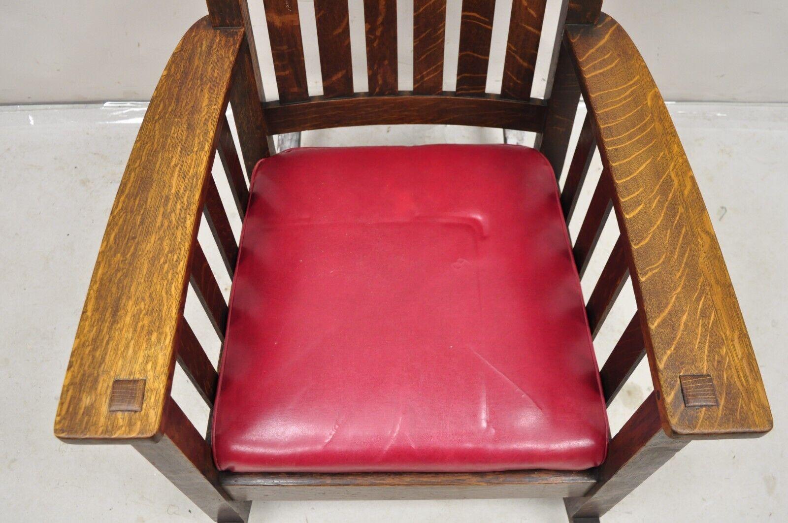 Arts and Crafts Mission Oak Arts & Crafts Stickley JM Young Style Rocker Rocking Chair Red Seat