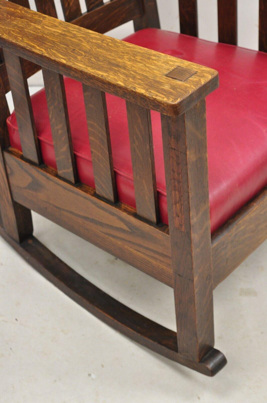 Mission Oak Arts & Crafts Stickley JM Young Style Rocker Rocking Chair Red Seat 1