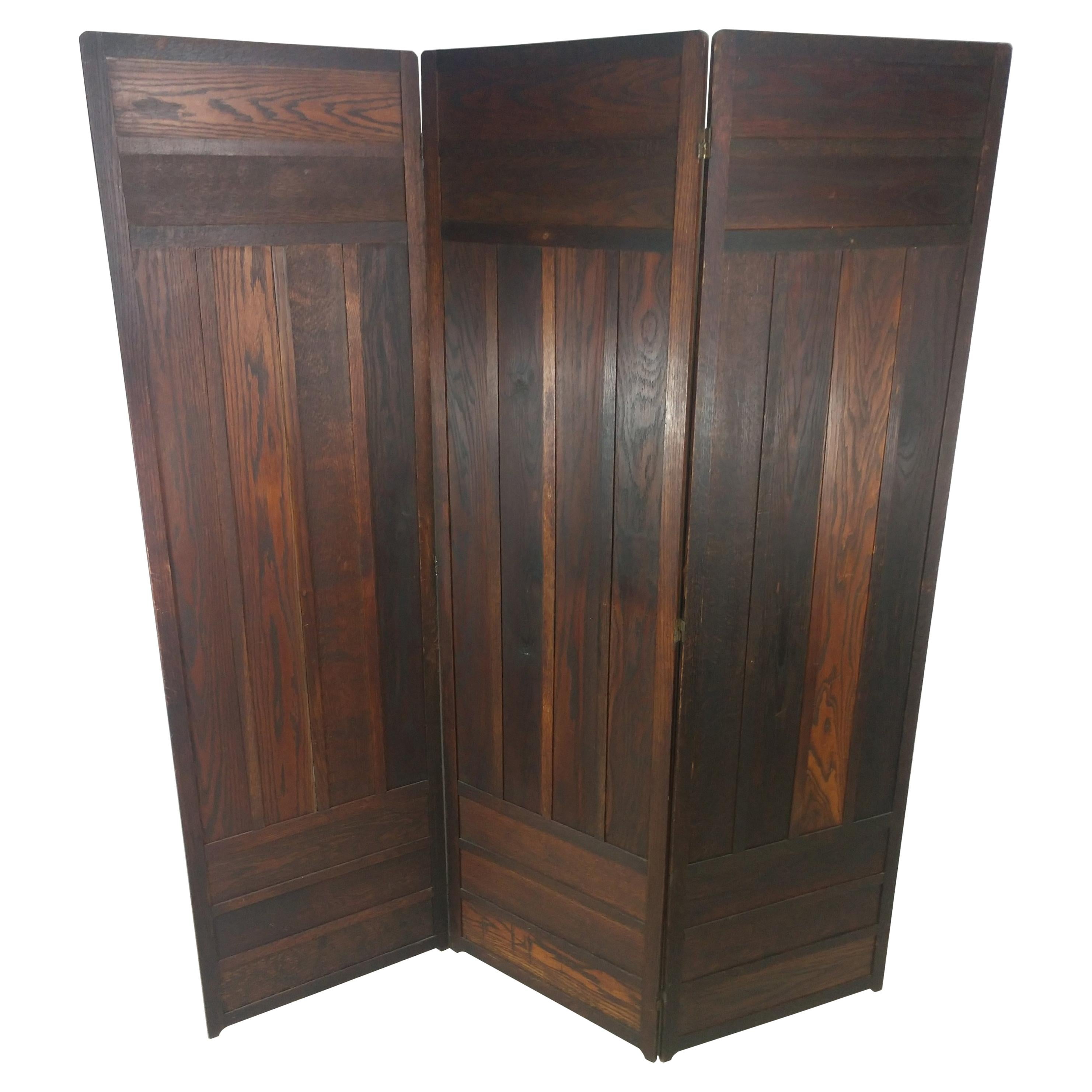 Mission Oak Arts and Crafts Three Panel Screen Room Divider For Sale at