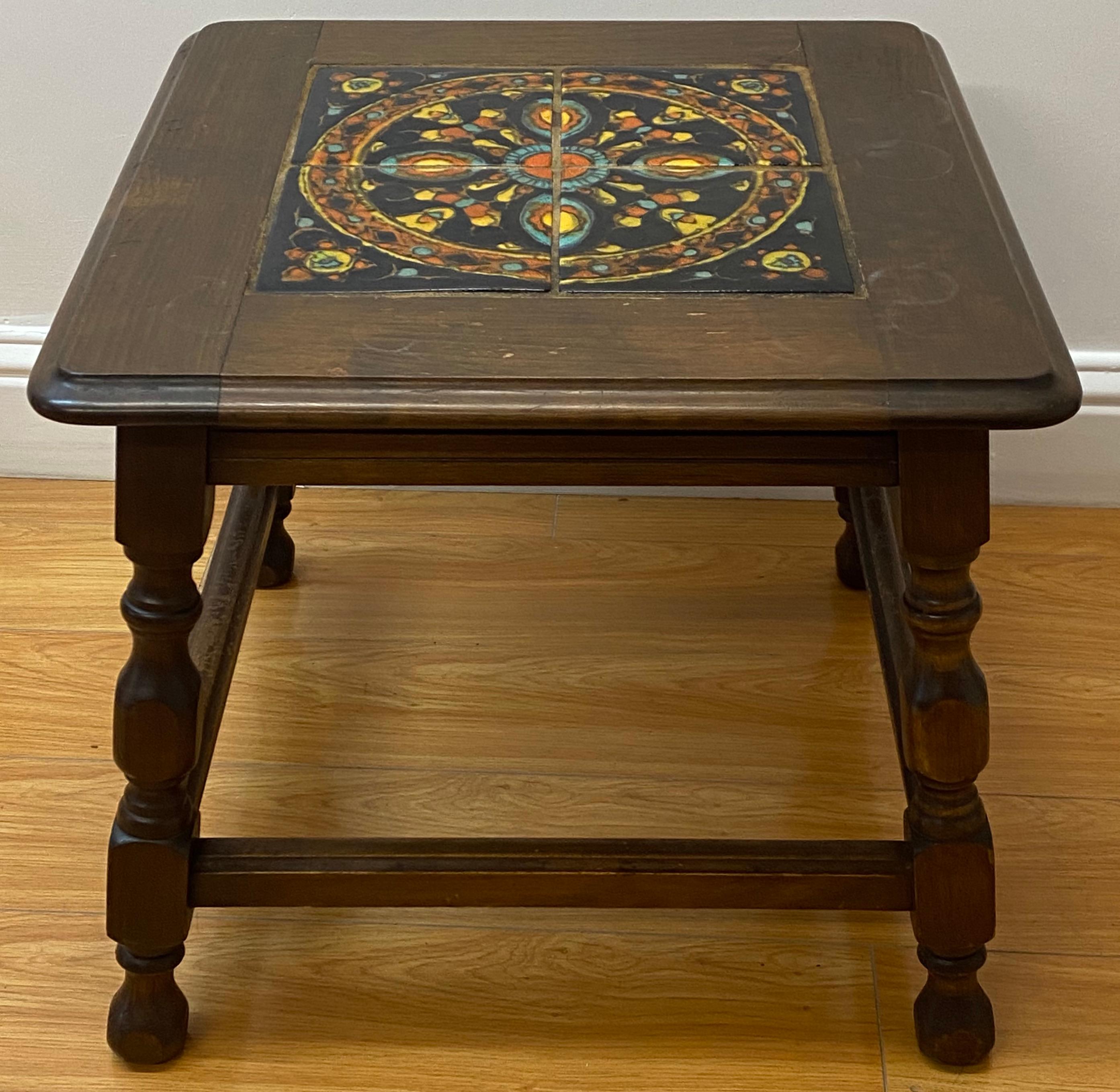 Mission oak Arts & Crafts tile top side table, circa 1920

handcrafted Mission oak with hand painted glazed tile inlaid top

Dimensions: 20