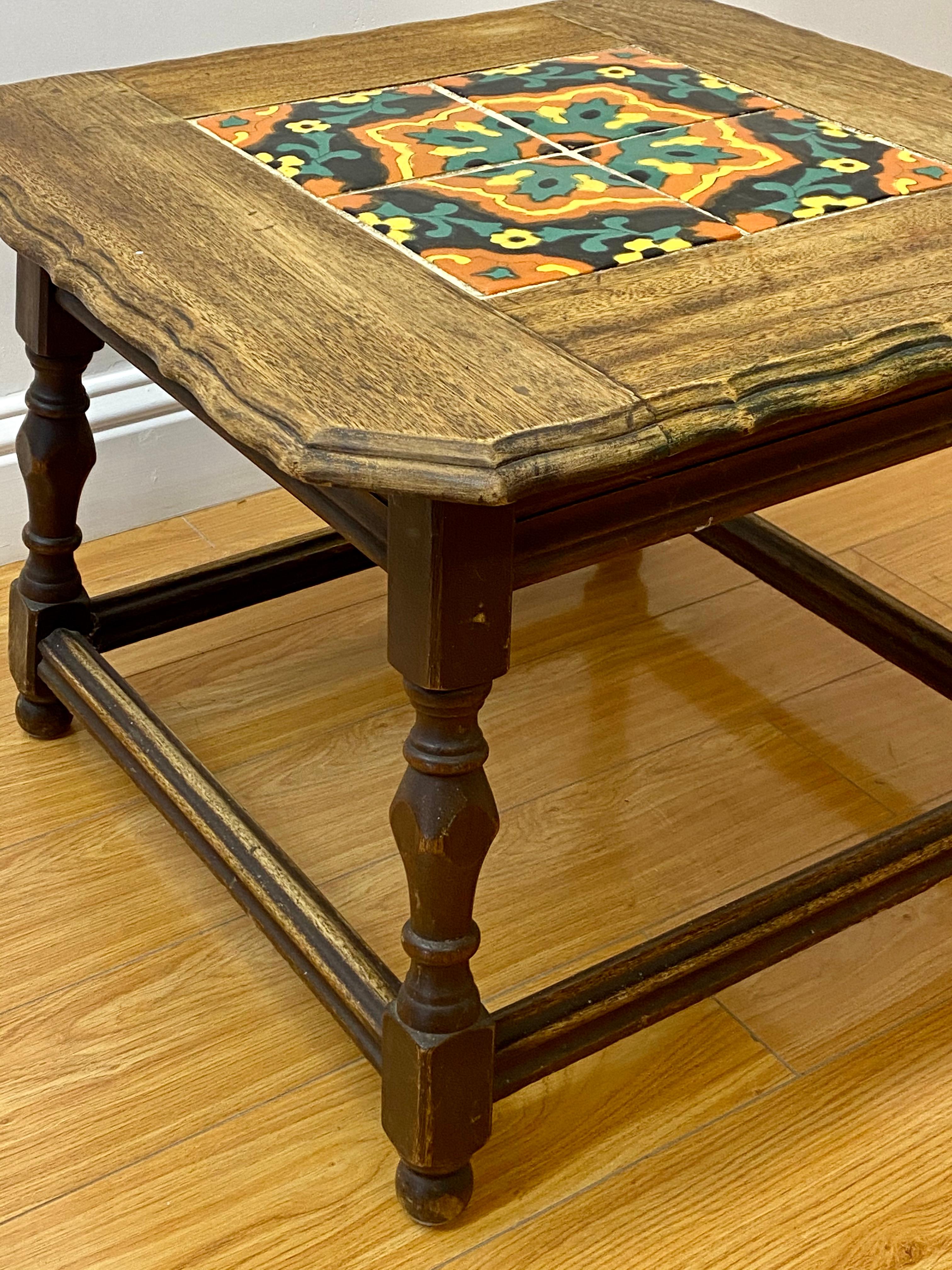 Arts and Crafts Mission Oak Arts & Crafts Tile-Top Side Table, circa 1920 For Sale