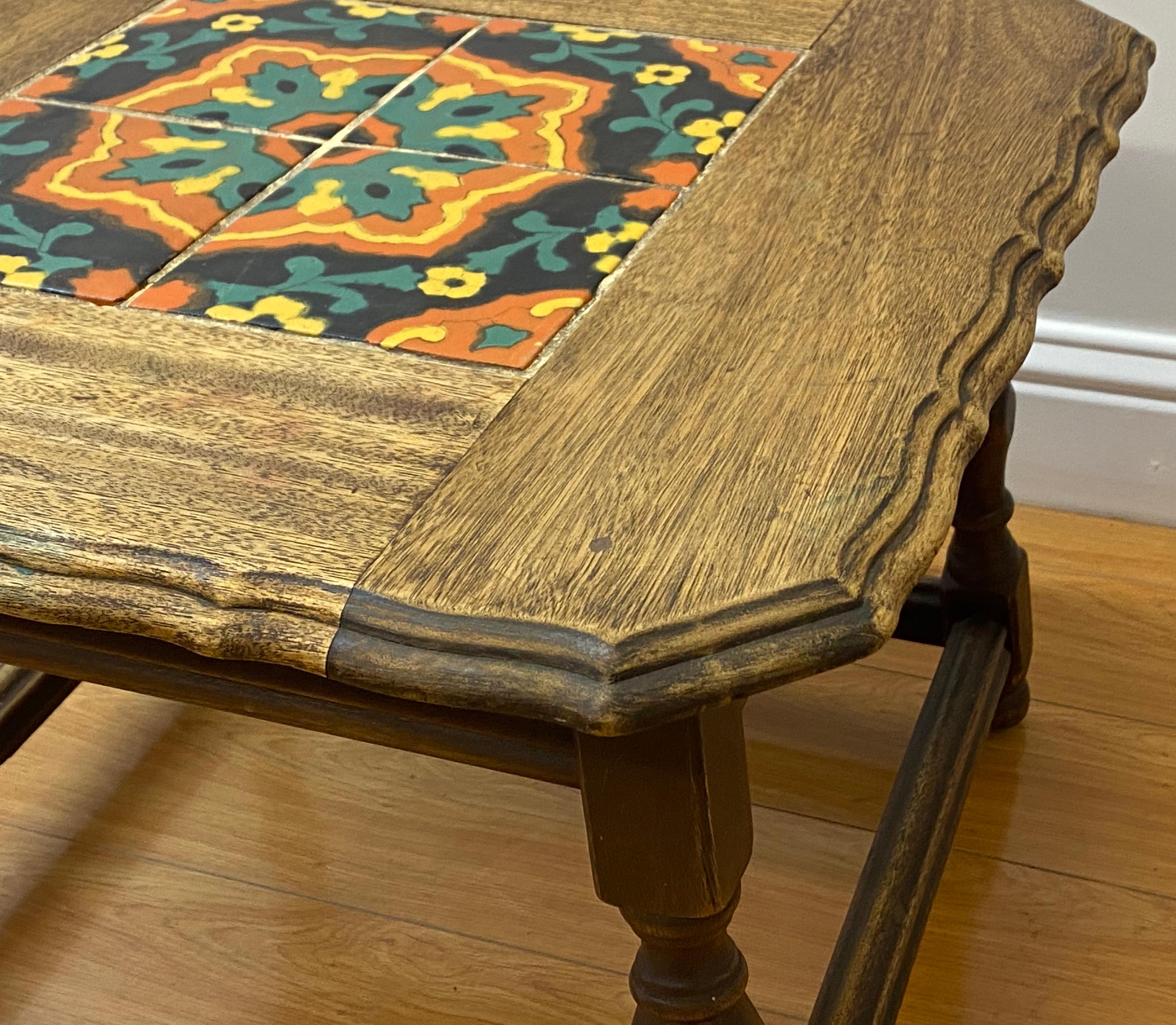 American Mission Oak Arts & Crafts Tile-Top Side Table, circa 1920 For Sale