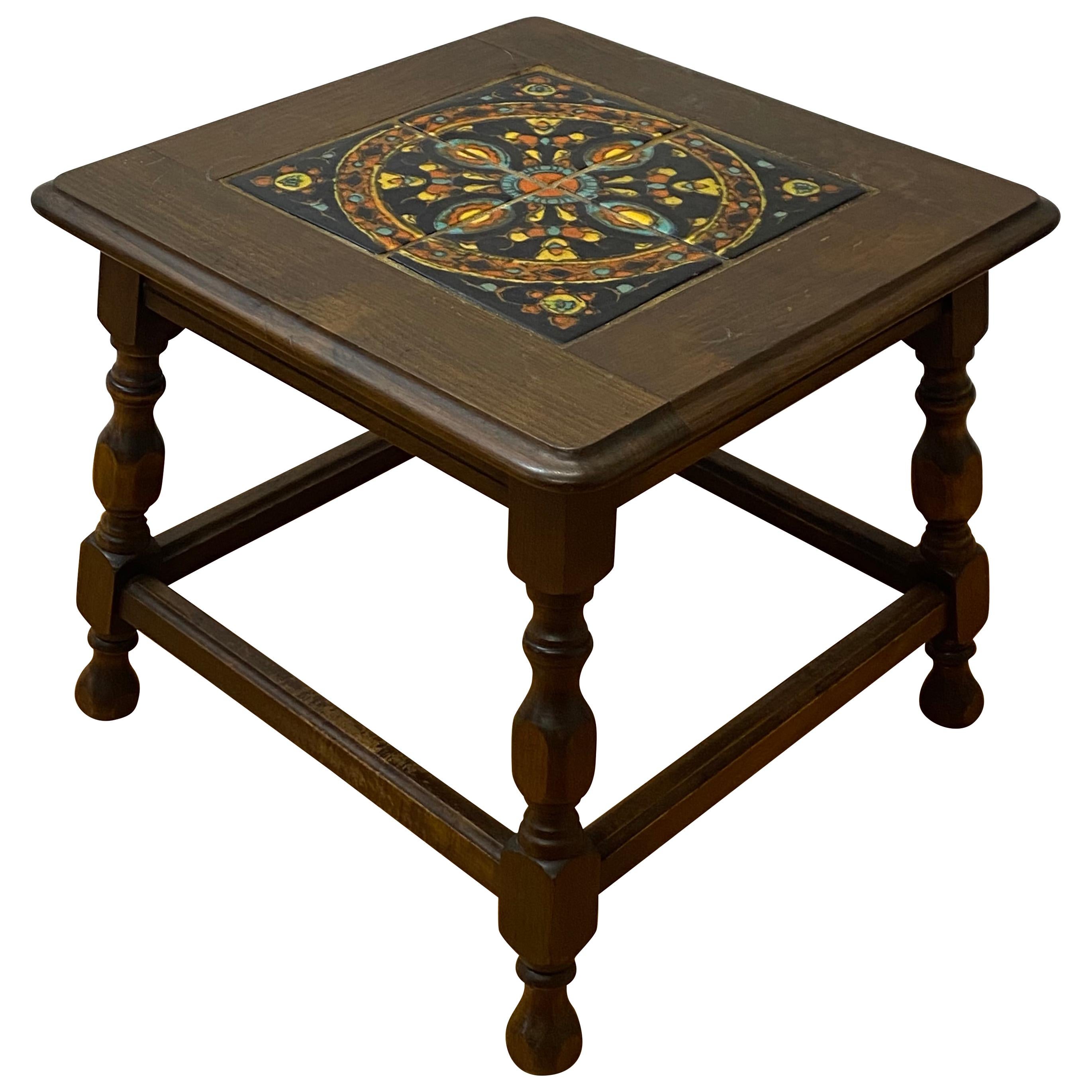 Mission Oak Arts & Crafts Tile Top Side Table, circa 1920