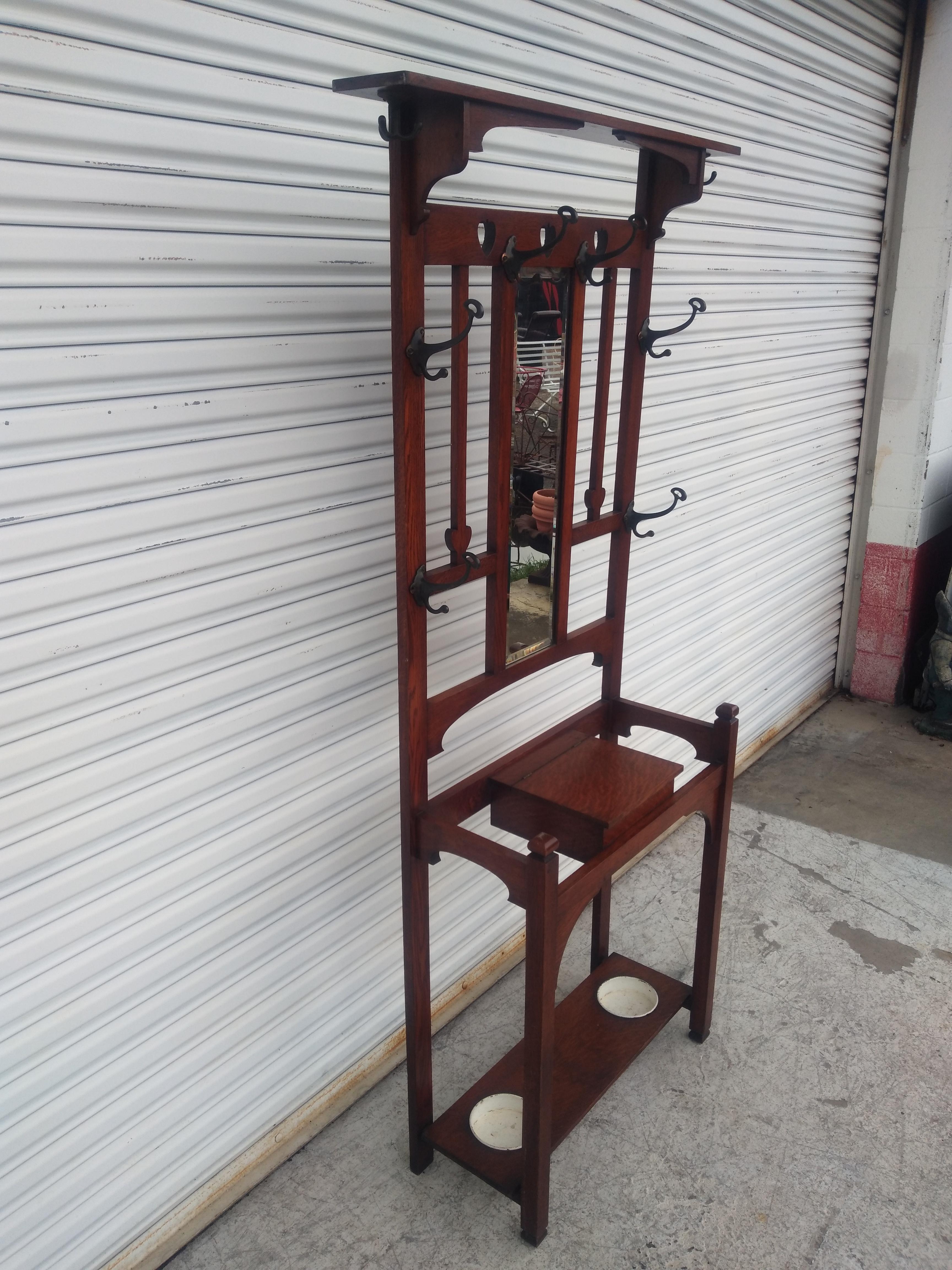 20th Century Mission Oak Hall Tree and Umbrella Stand For Sale