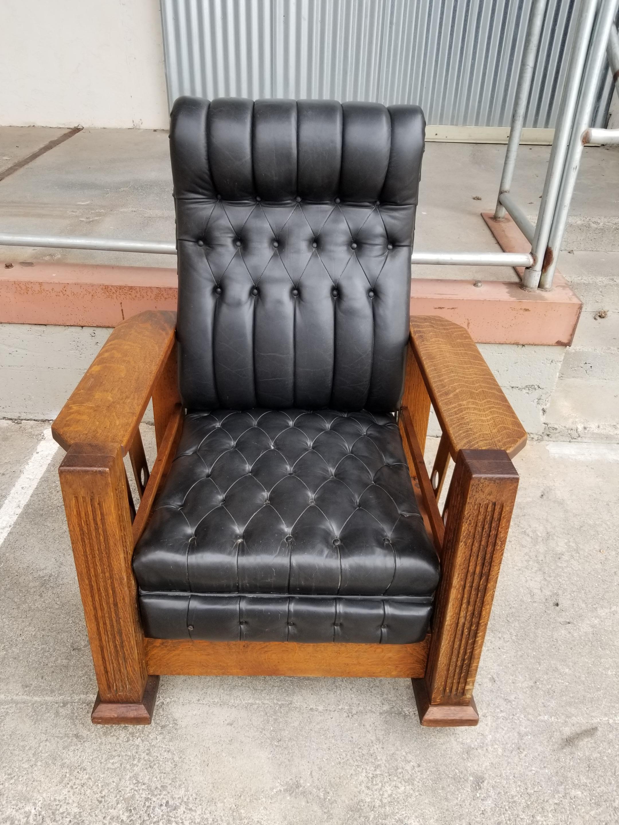 Mission Oak Morris Style Reclining Lounge Chair, circa 1915 1