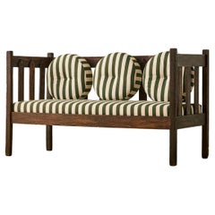 Mission Oak Striped Settee in the style of Gustav Stickley