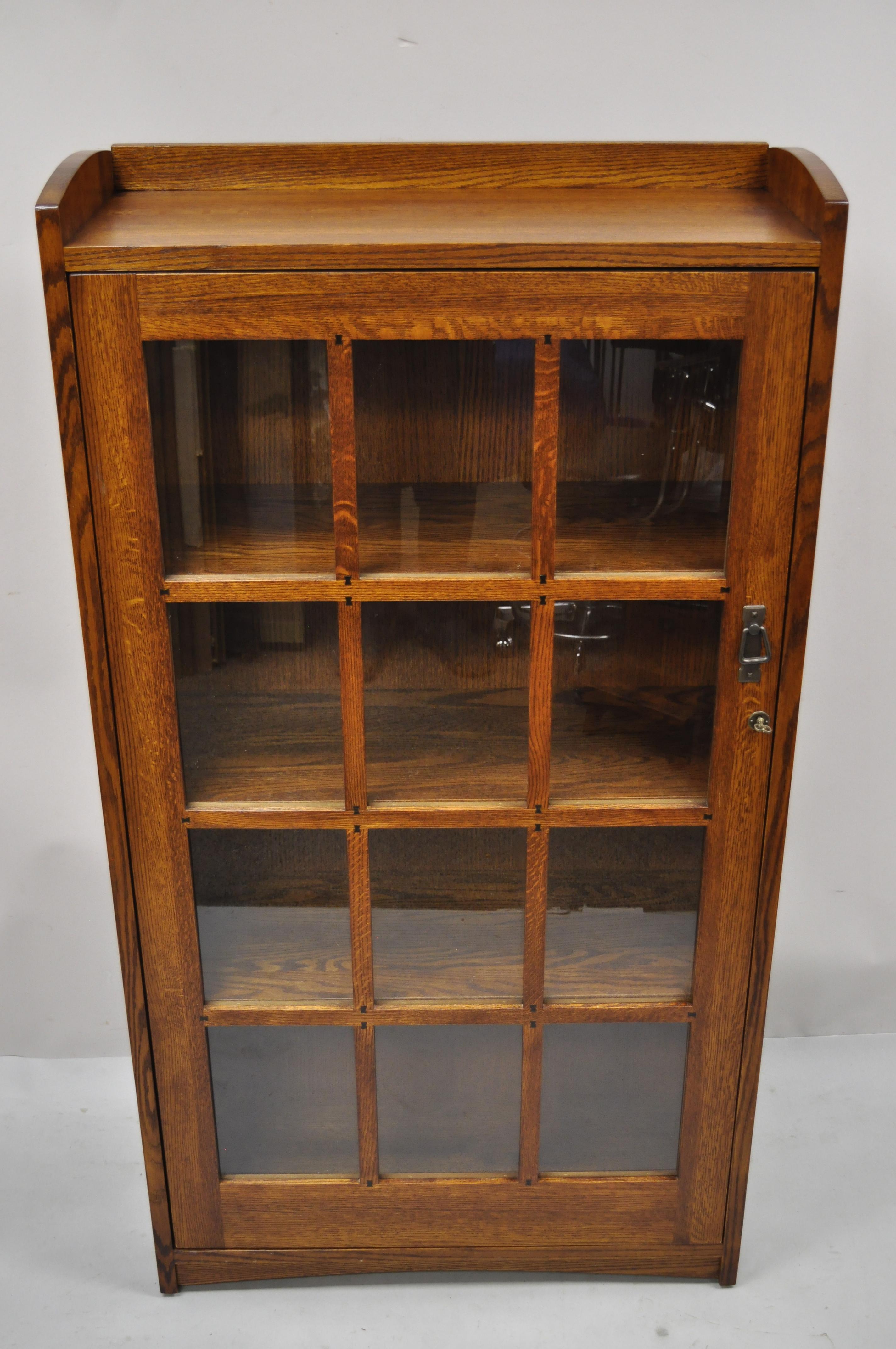 Mission Oak Style Arts & Crafts One Door Oak Wood China Cabinet Curio Bookcase 2